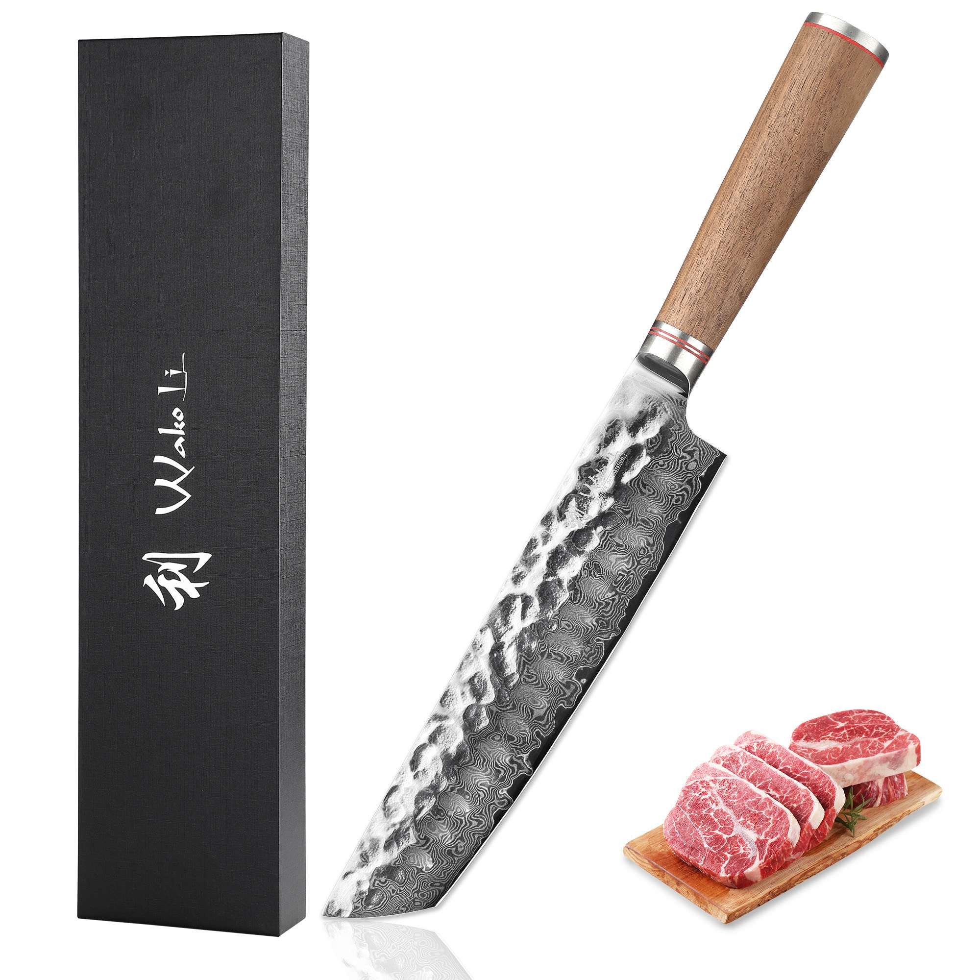 Wakoli Дамасский нож Nussbaum Damast Tanto I Поварские ножи Küchenmesser I 25 cm Klinge, aus 67 Lagen Damaststahl, VG10 Kern