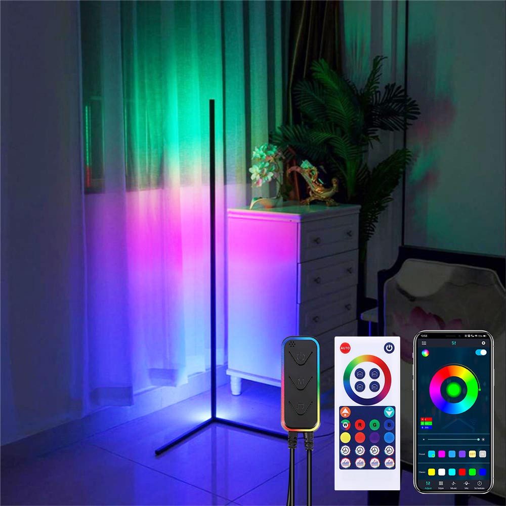LED Lichtleiste LED Stehlampe Wohnzimmer, RGB Ecklampe, Fernbedienung/App-Steuerung