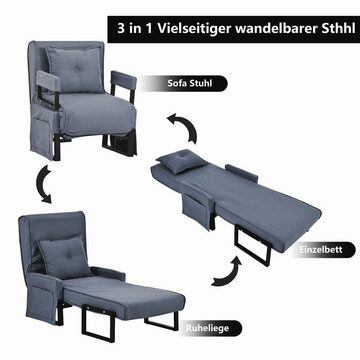 BlingBin Sessel Schlafsessel Liegestuhl (1-St., 3-in-1-Indoor-Liegen, 180CM lang), klappbarer Sofasessel mit Kissen, Mit zwei Seitentaschen
