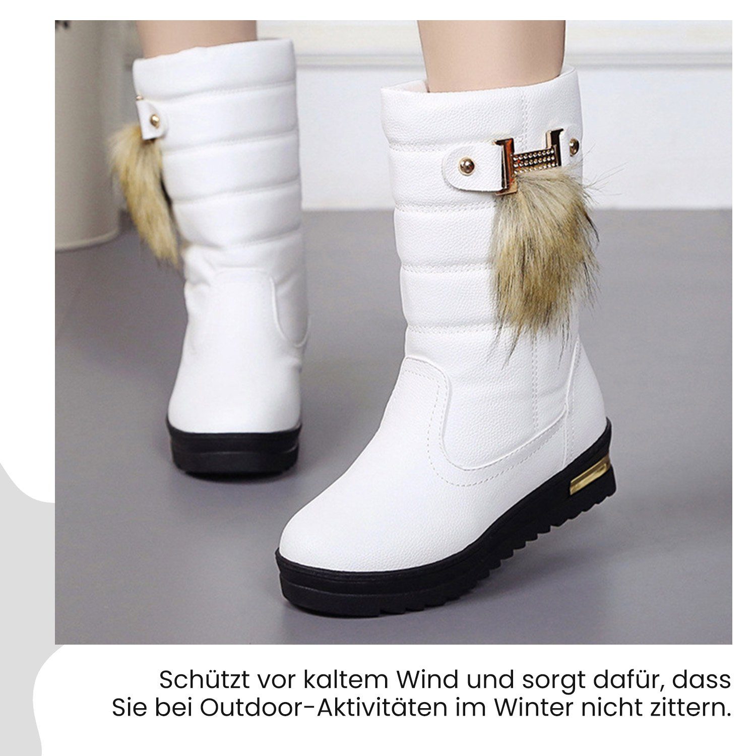 Daisred Stiefel Geschenk-Ideen Boots Weiß Damen Gepolsterte Schneestiefel