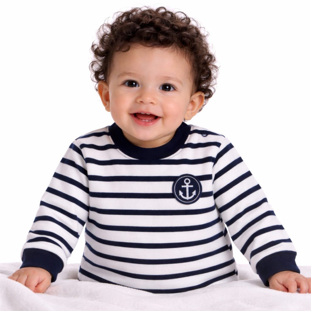 Langarmshirt Baby T-Shirt gestreift Longsleeve in Weiß Blau mit Anker