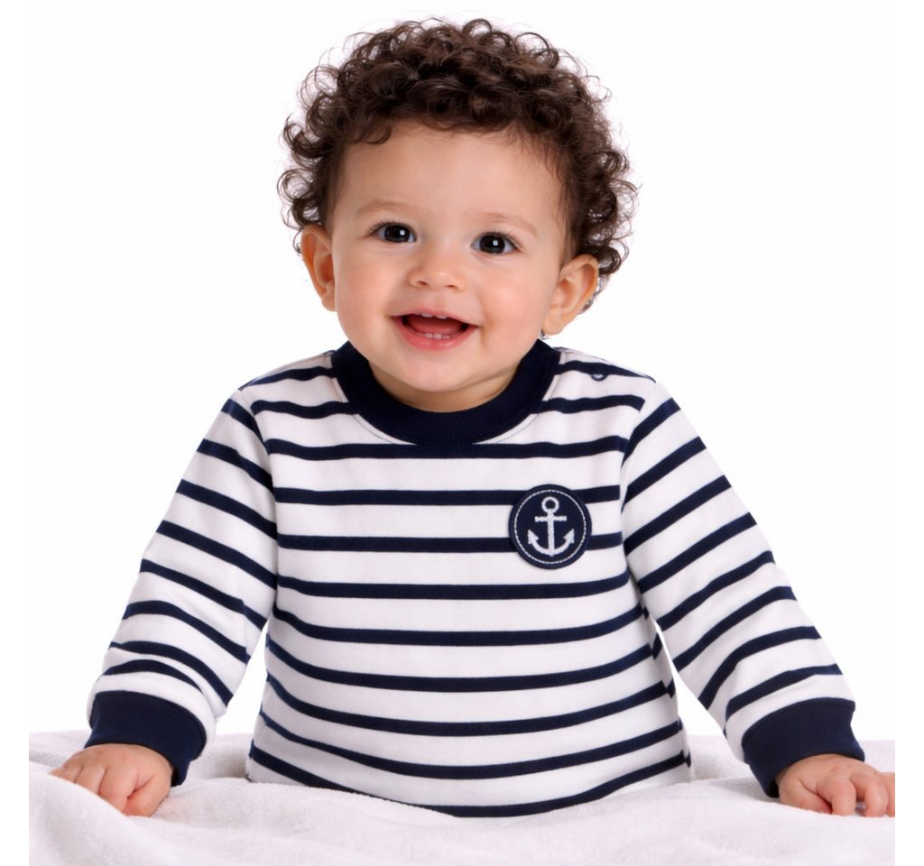 La Bortini Langarmshirt Baby T-Shirt gestreift Longsleeve in Weiß Blau mit Anker weich, elastisch, 56 62 68 74 80 86 92 98