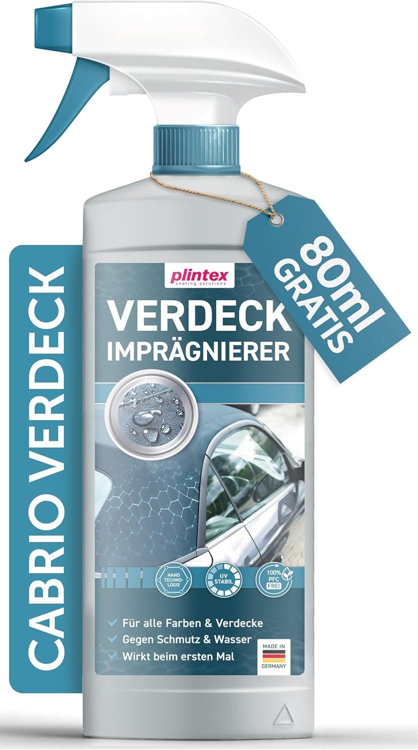 Plintex 580ml Cabrio Verdeck Imprägnierung I Für Textil- und Stoffdach Imprägnierspray, langanhaltende Versiegelung und PFC freier Verdeck Imprägnierer