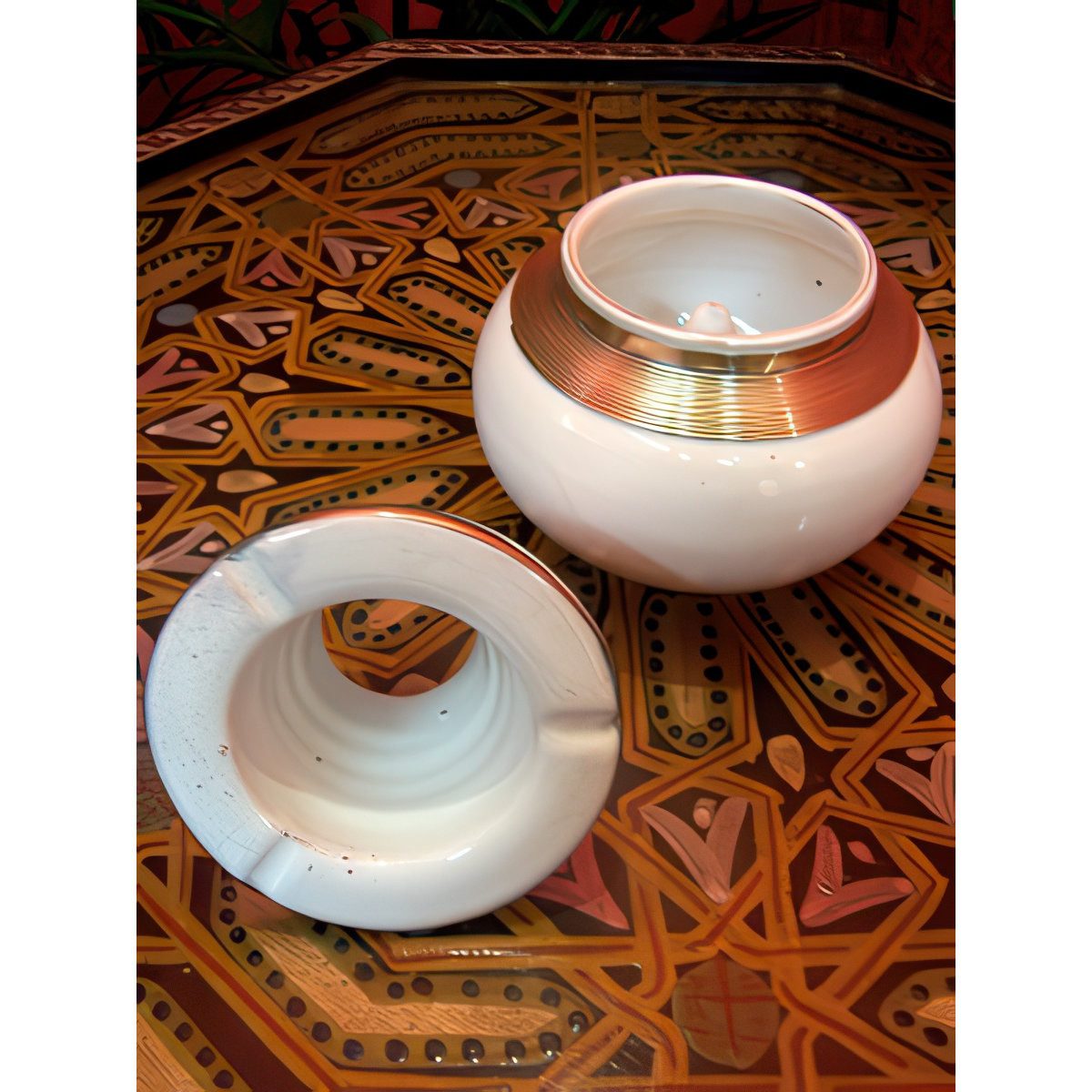 Marrakesch Orient & Mediterran Interior Aschenbecher Marokkanischer Aschenbecher Cariba Deko aus Keramik in Weiß 11 cm, Handarbeit