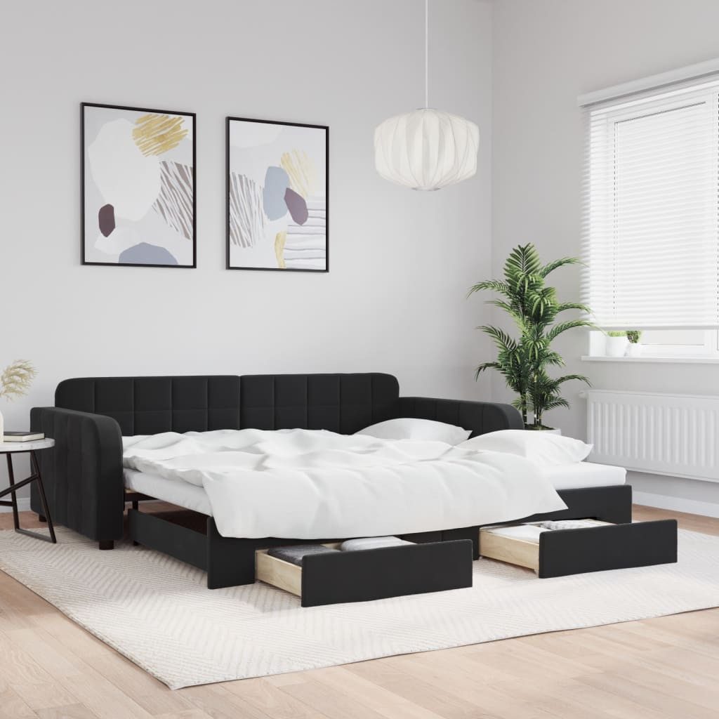 Bett Ausziehbares Tagesbett 223 x 110 cm Schwarz