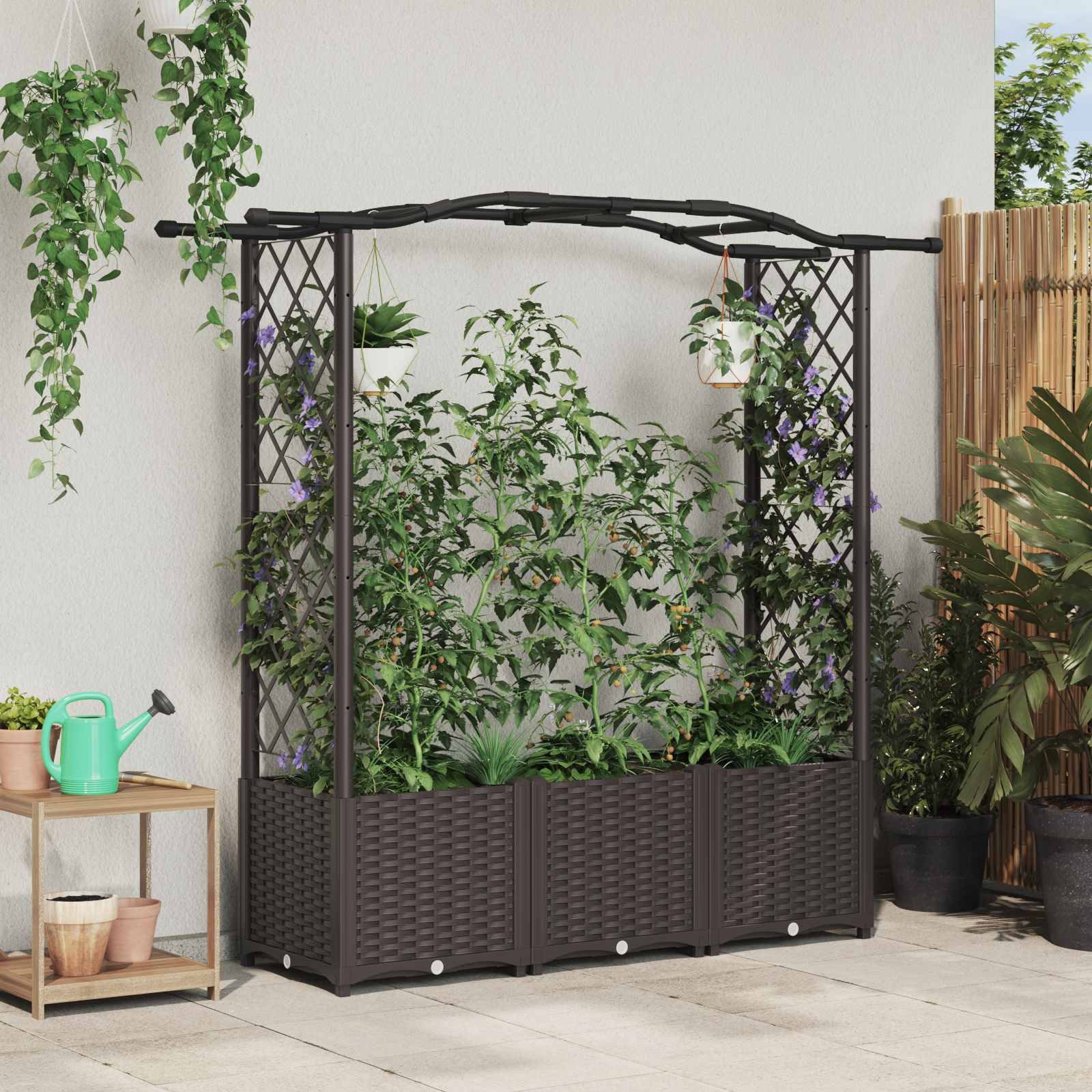 vidaXL Rankgitter 164 x 40 x 142 cm Hochbeet mit Rankgitter und Dach Braun 164x40x142 cm