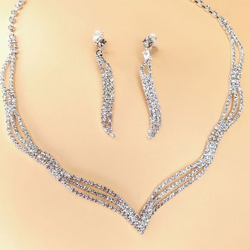 LAKKEC Schmuckset Halskette, Armband, Ohrringe Damen-Schmucksets Schmucksets Hochzeit, Ohrclips 3-tlg