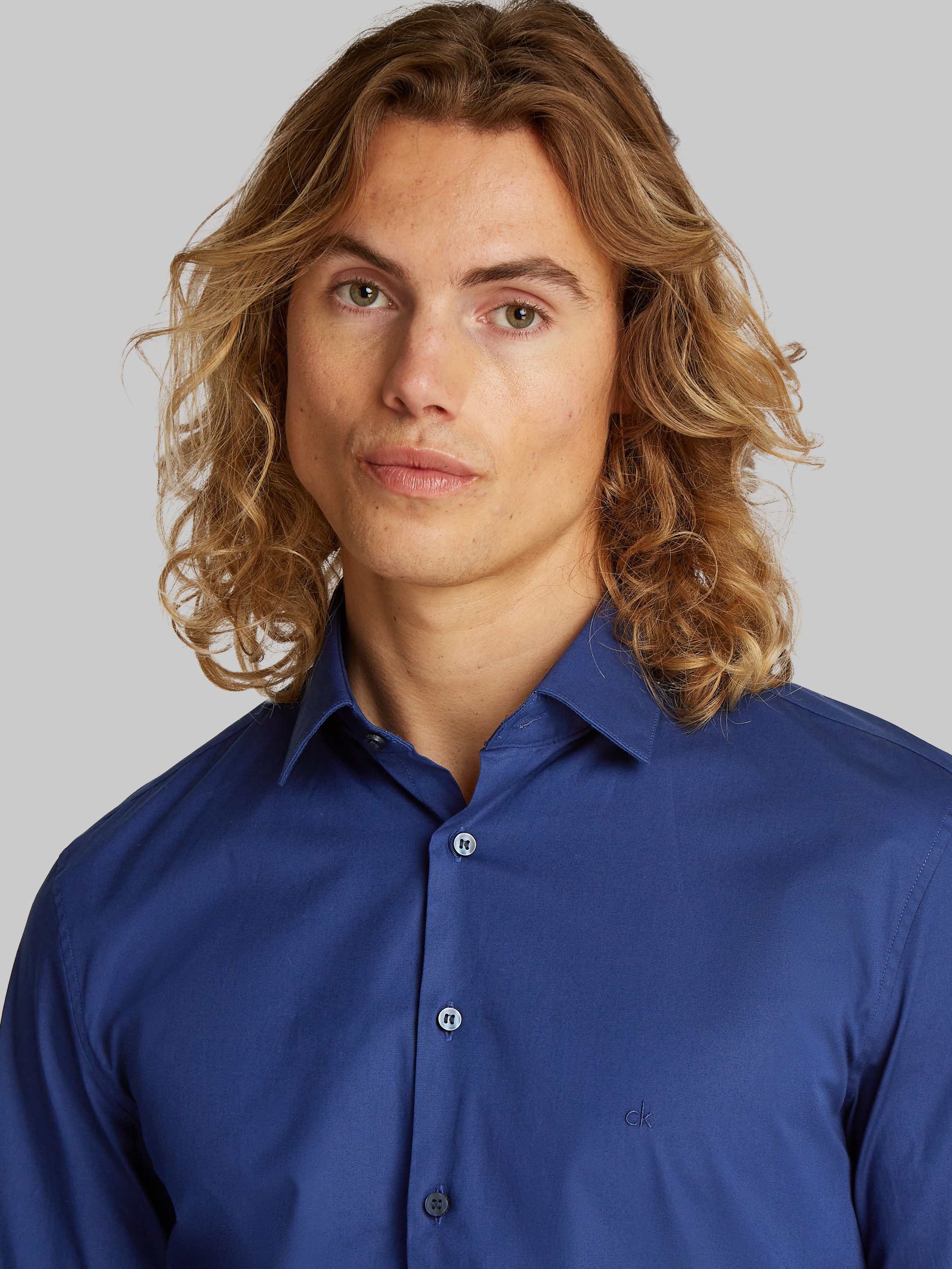 Calvin Klein Businesshemd POPLIN STRETCH SLIM SHIRT mit Kentkragen, Logopri günstig online kaufen