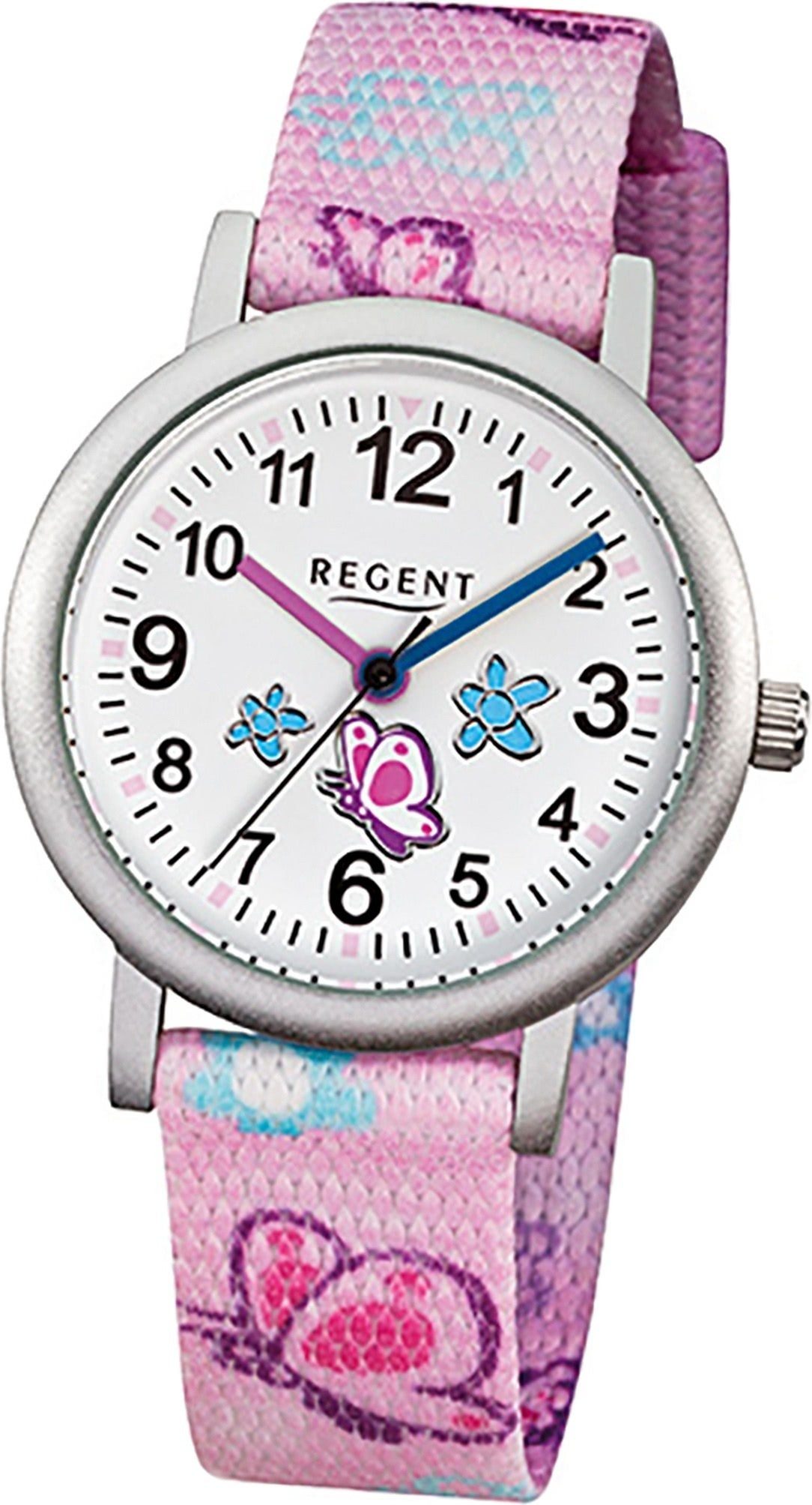 Uhr Regent Quarzuhr Regent Gehäuse, Textil rosa, Kinder F-491 30mm) klein Textilarmband (ca. Kinderuhr rundes Quarzuhr,
