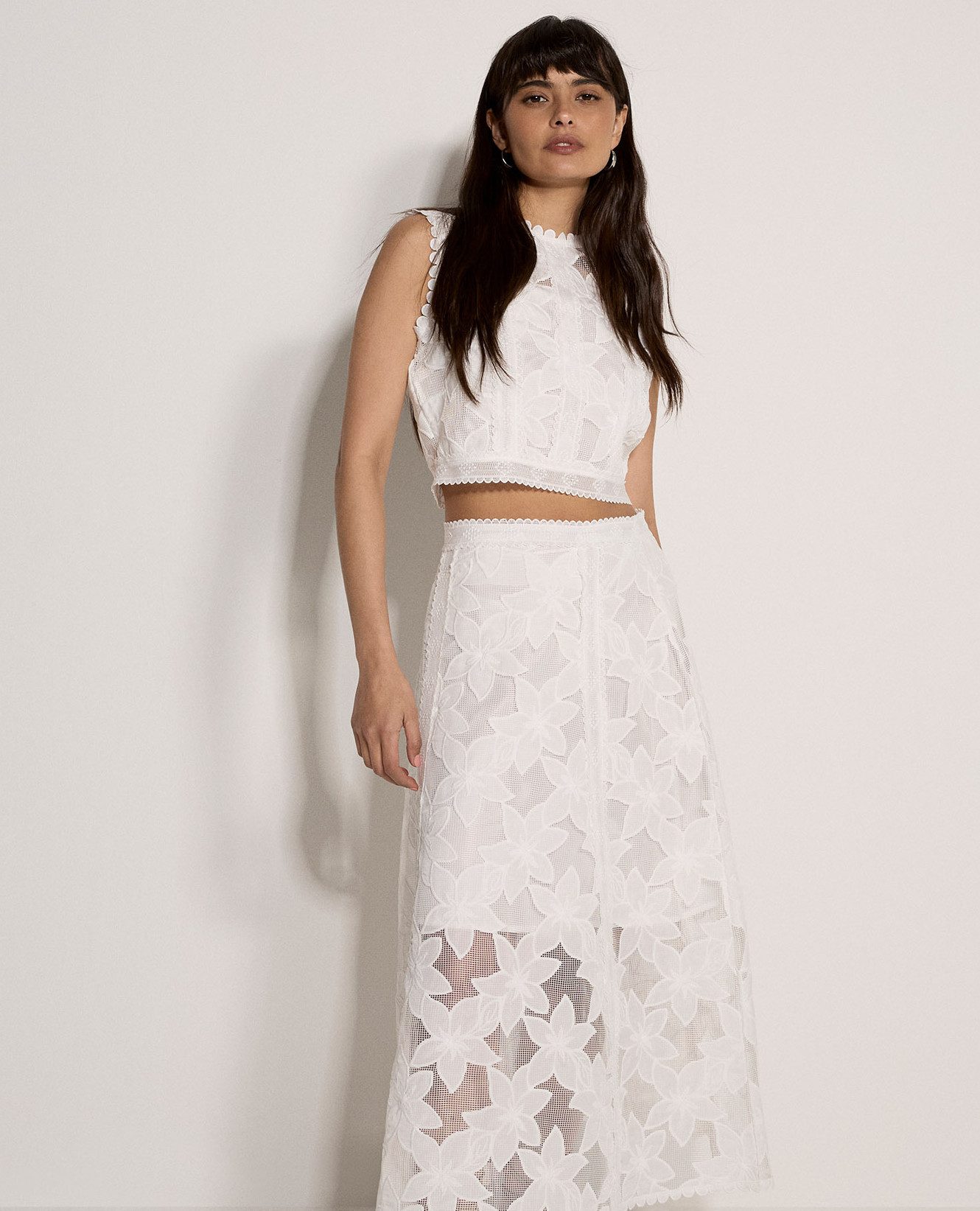 Apricot Spitzentop Crop-Top aus floraler Mesh-Spitze