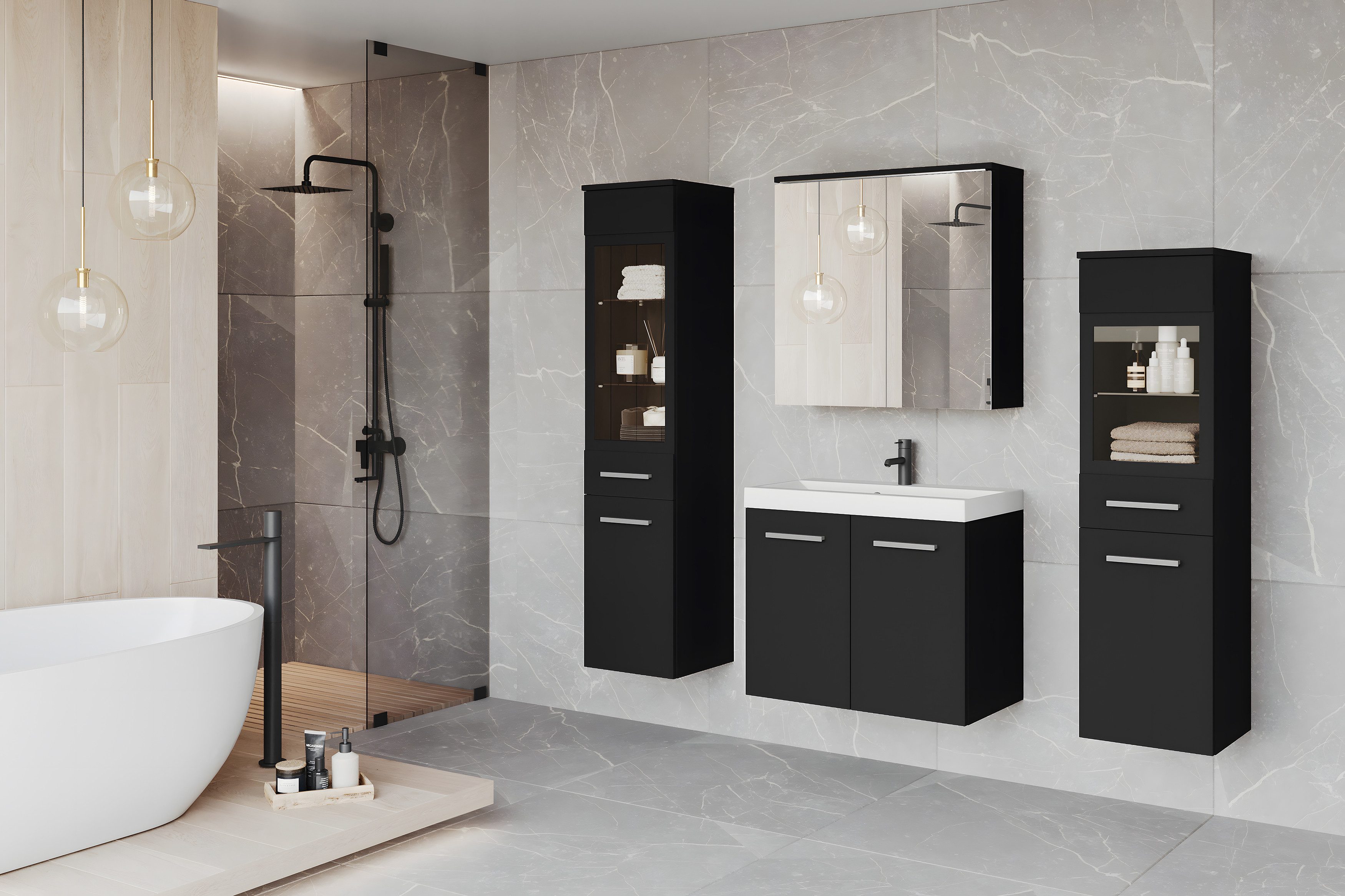 welltime Badmöbel-Set MADRIT II, Schrank mit Waschbecken, 2 Hänger, Spiegel günstig online kaufen