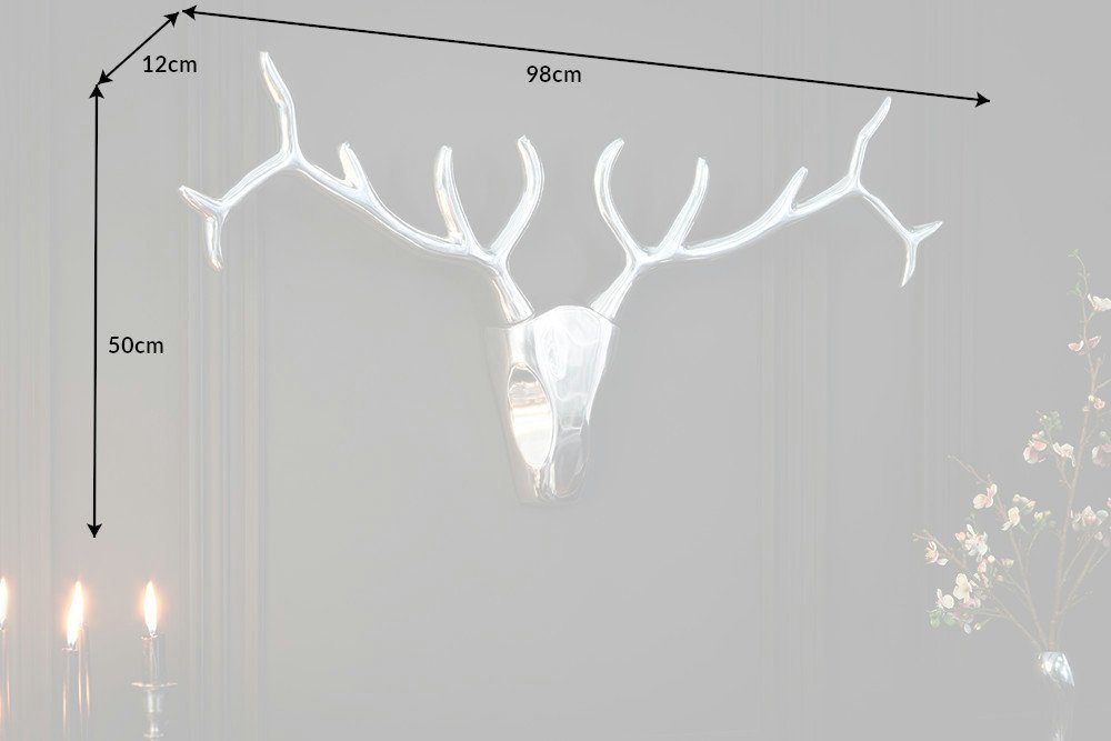 (1 Design Modern St), · VEADO Schlafzimmer 98cm Wohnzimmer silber · riess-ambiente · Metall Wanddekoobjekt · Hirsch-Geweih