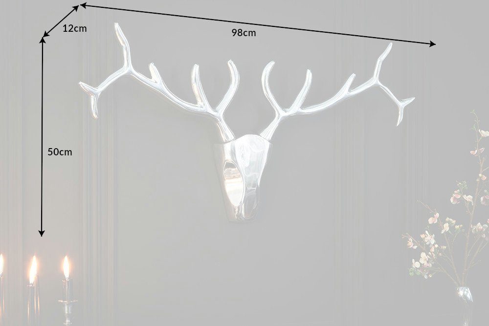 riess-ambiente Wanddekoobjekt VEADO 100 cm silber Aluminium - modern, Hirschoptik, Deko-Geweih, einzigartige Wandskulptur, Statement-Piece, Wohnzimmer, Design-Look