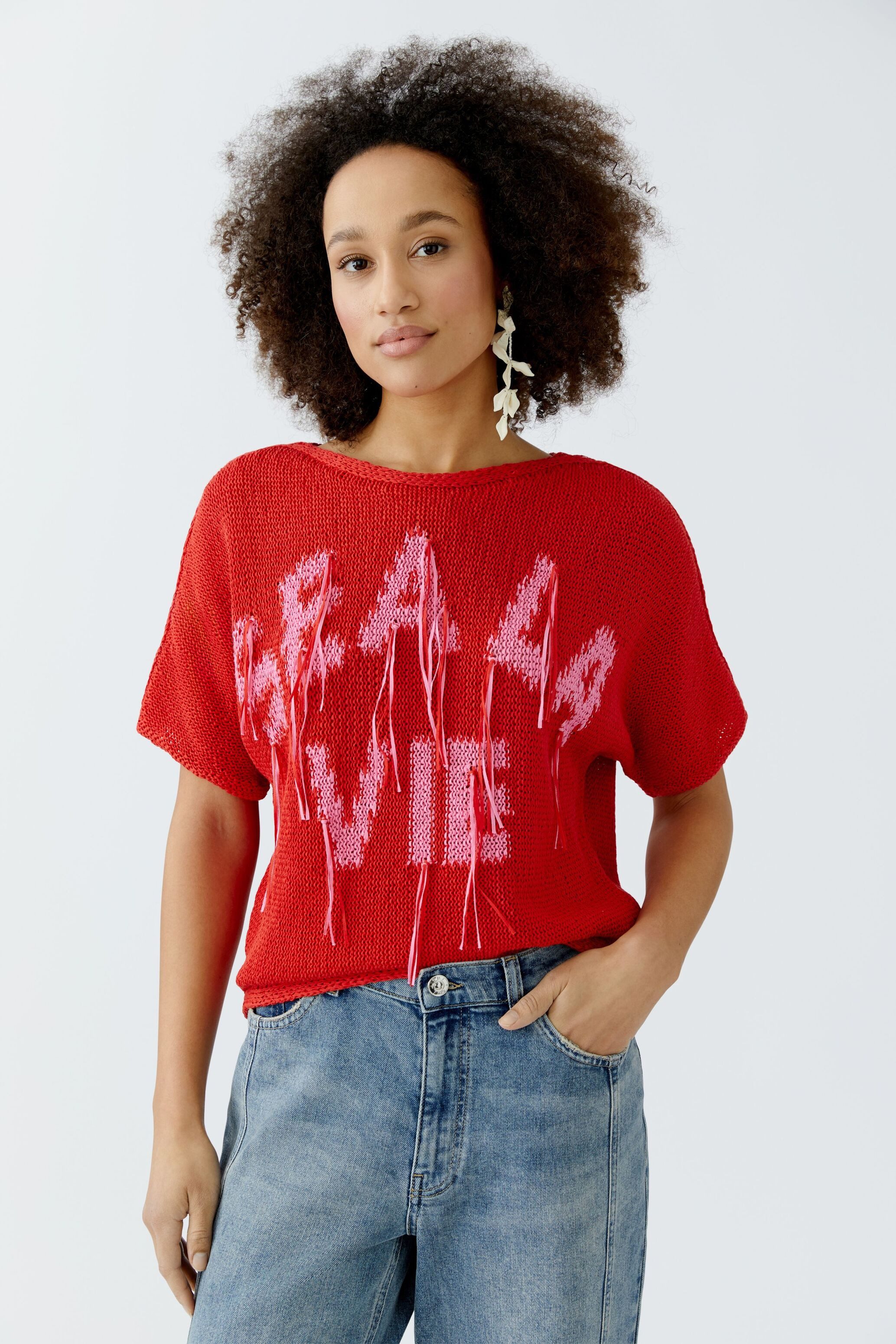 Oui Rundhalspullover Pullover Baumwollmischung günstig online kaufen