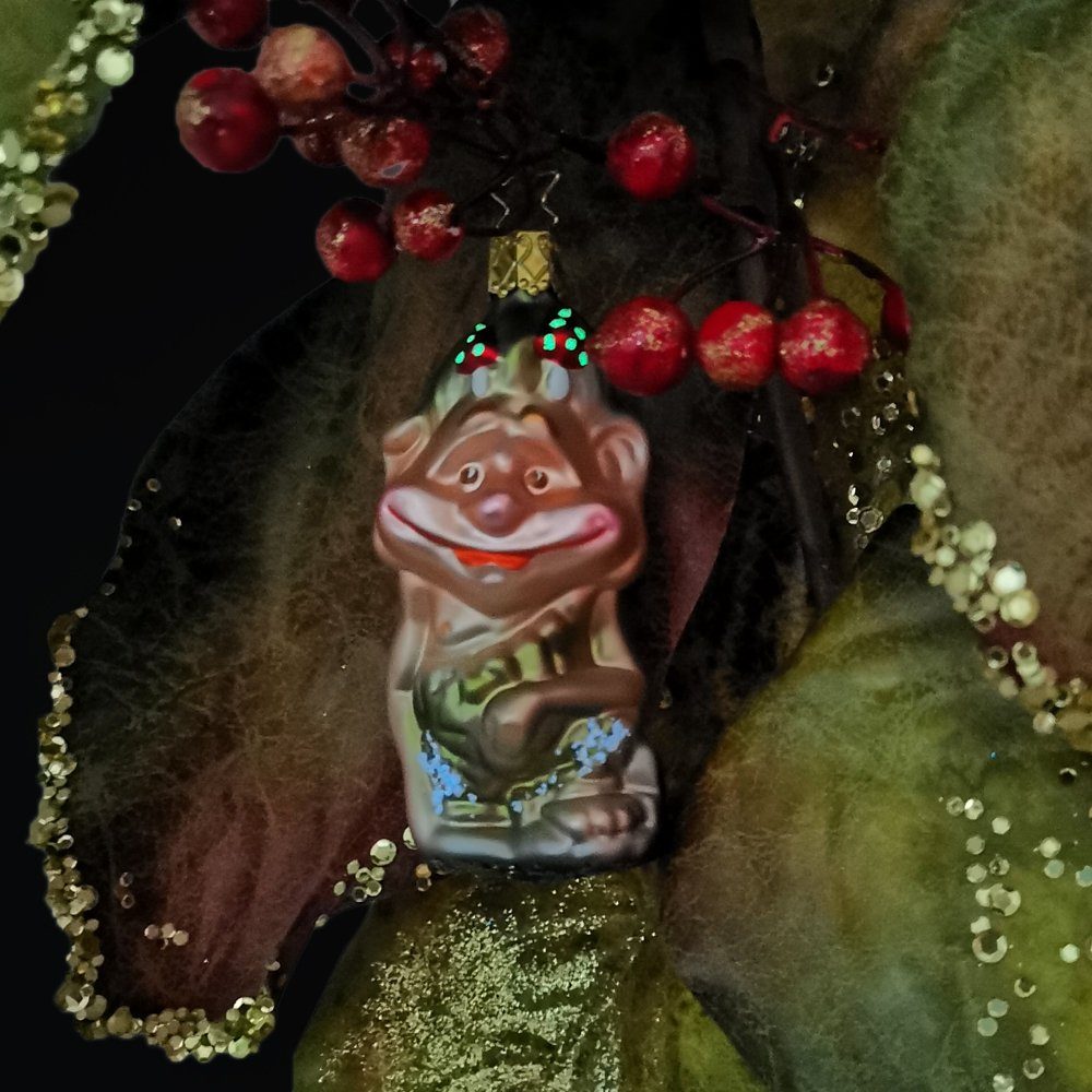 der Harag im (1-tlg), Dunkeln, mundgeblasen, leuchtet 10cm Christbaumschmuck Gnom handbemalt aus INGE-GLAS® Anderswelt