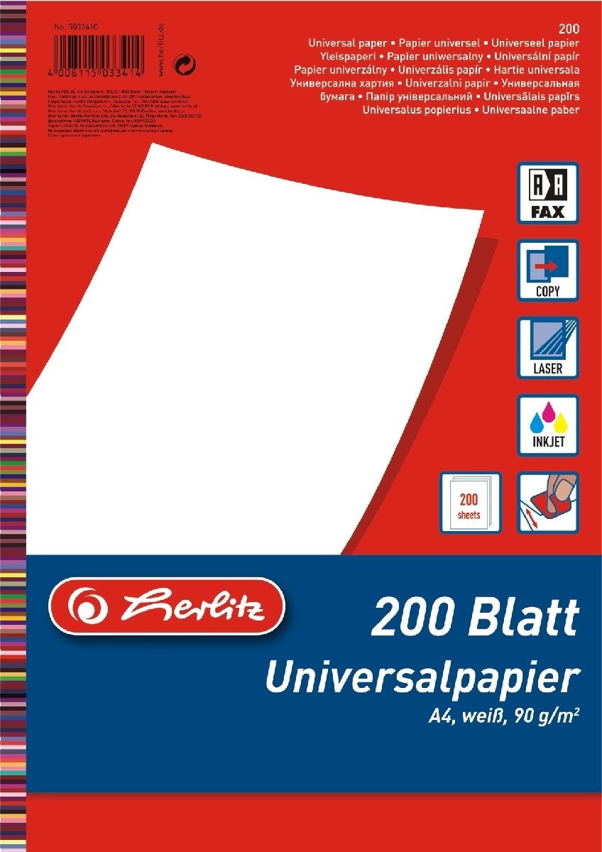 Herlitz Kopierpapier Kopierpapier A4 90g/qm weiß VE=200 Blatt (18 Stück)