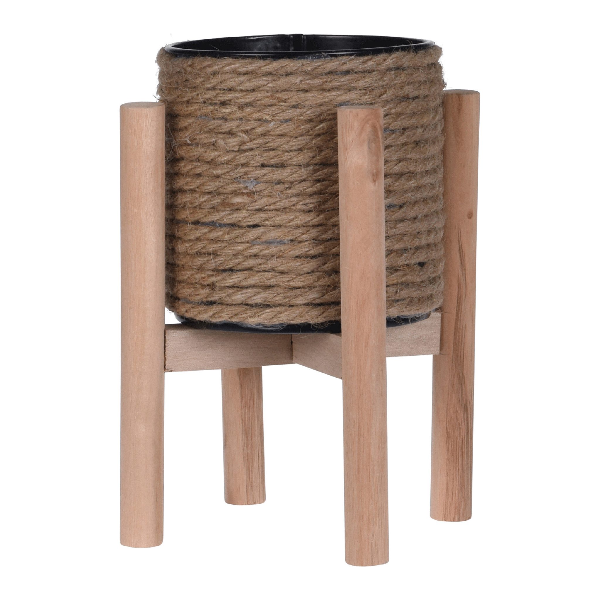 Progarden Blumentopf, Blumentopf mit Ständer 14,5x23cm Metall Jute Holz 1 Stück Braun