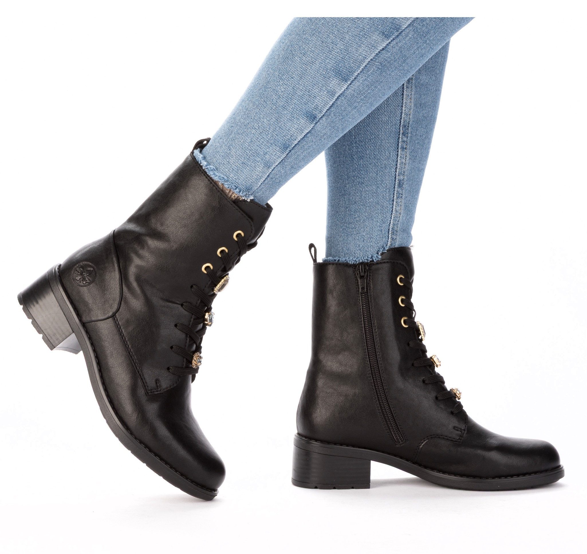 Rieker Winterstiefelette Schnürstiefelette, Boots, Blockabsatz, mit Schmuckelementen