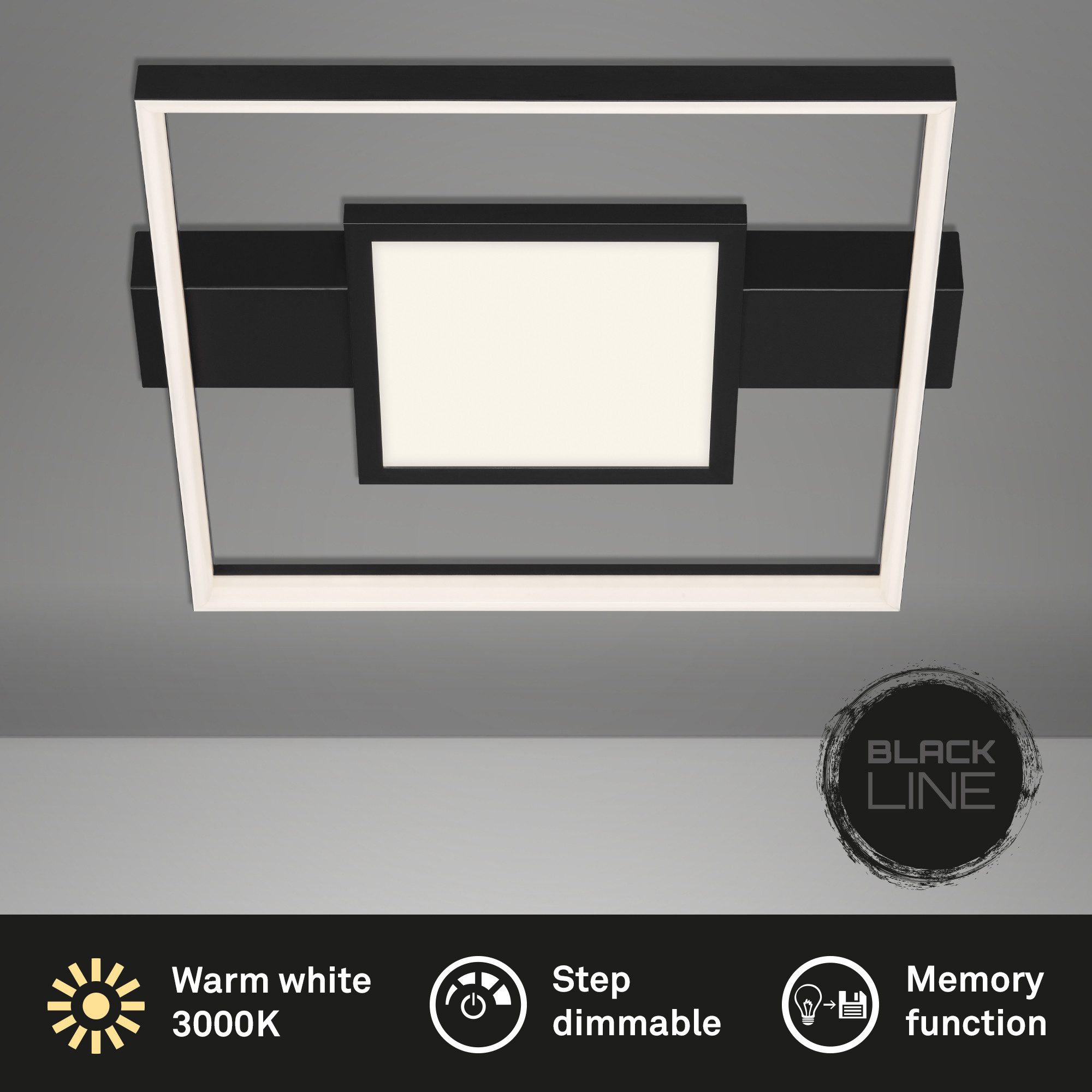 Briloner Leuchten LED Deckenleuchte mit Mittelbeleuchtung Deckenlampe dimmbar Wohnzimmer schwarz, LED fest integriert, 3000K Warmweiß, Metall-Kunststoff, 38W 3400lm 3000K Warmweiß dimmbar