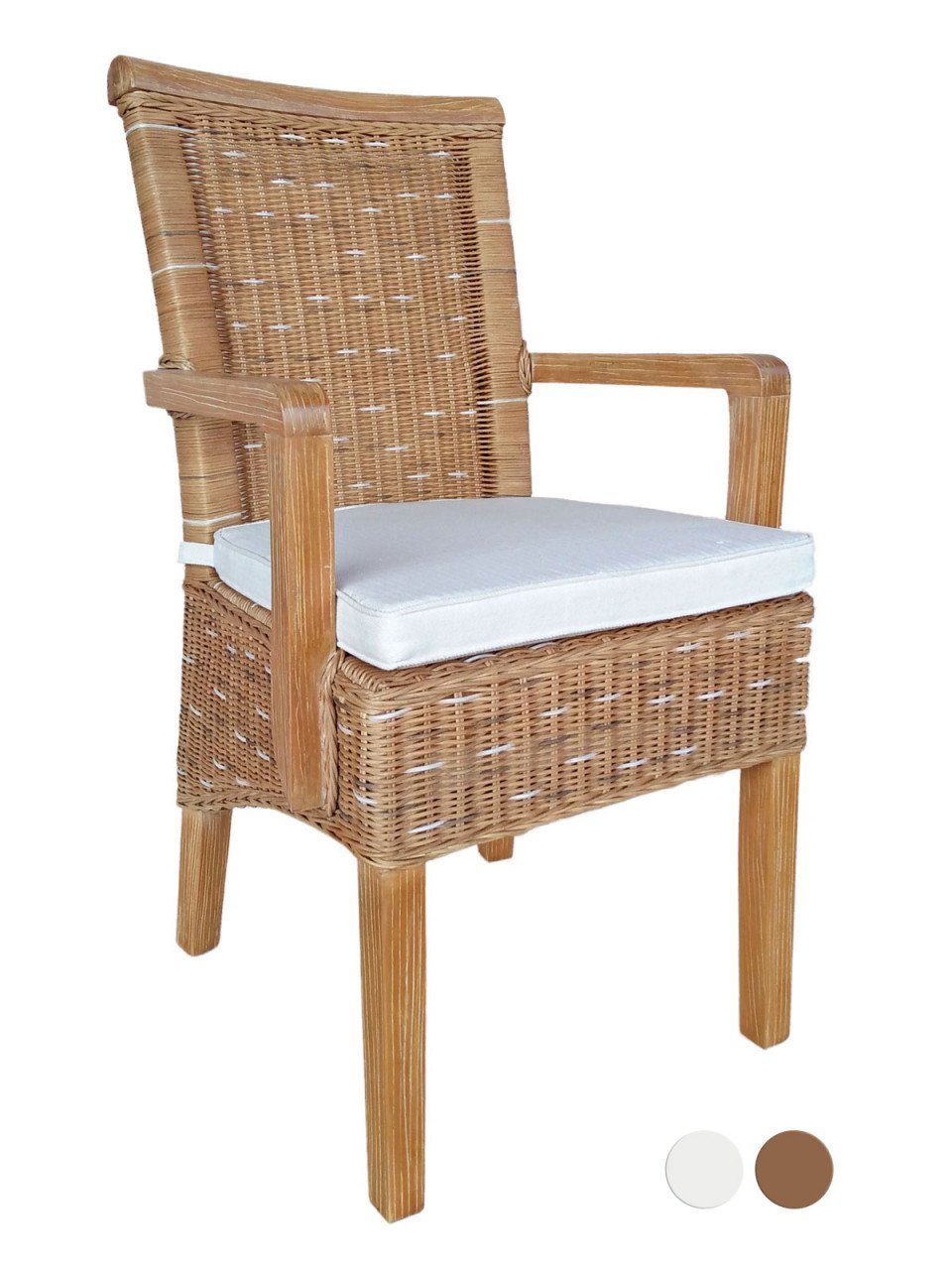 Sessel mit Stück - Soma Esszimmer-Stühle-Set Rattanstuhl Stuhl 4 bra, Sessel Sitzmöbel Armlehnen weiß soma Sitzplatz