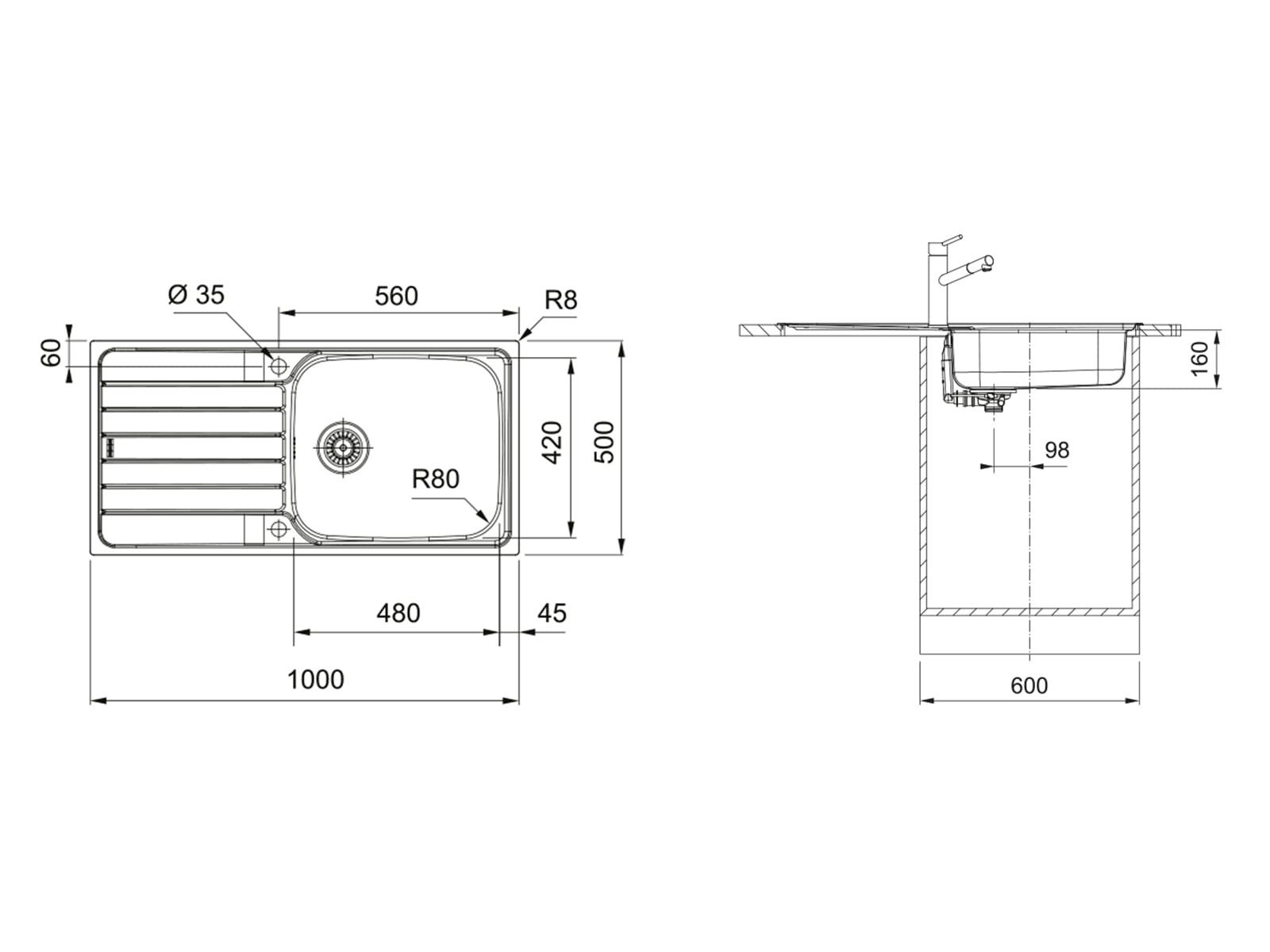 FRANKE Edelstahlspüle, rechteckig, 100/50 cm, (1 St)