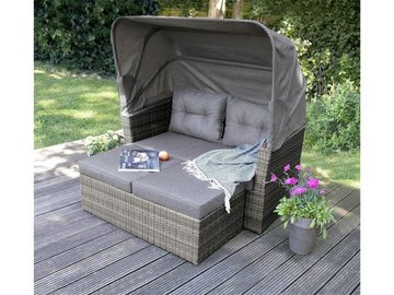 bellavista - Home&Garden® Strandkorb Multifunktionslounge - Strandkorb Long Island, BxTxH: 145x80x152 cm, Halblieger, Modern, (Set, 7-tlg), mit Fußablage und aufklappbarem Dach