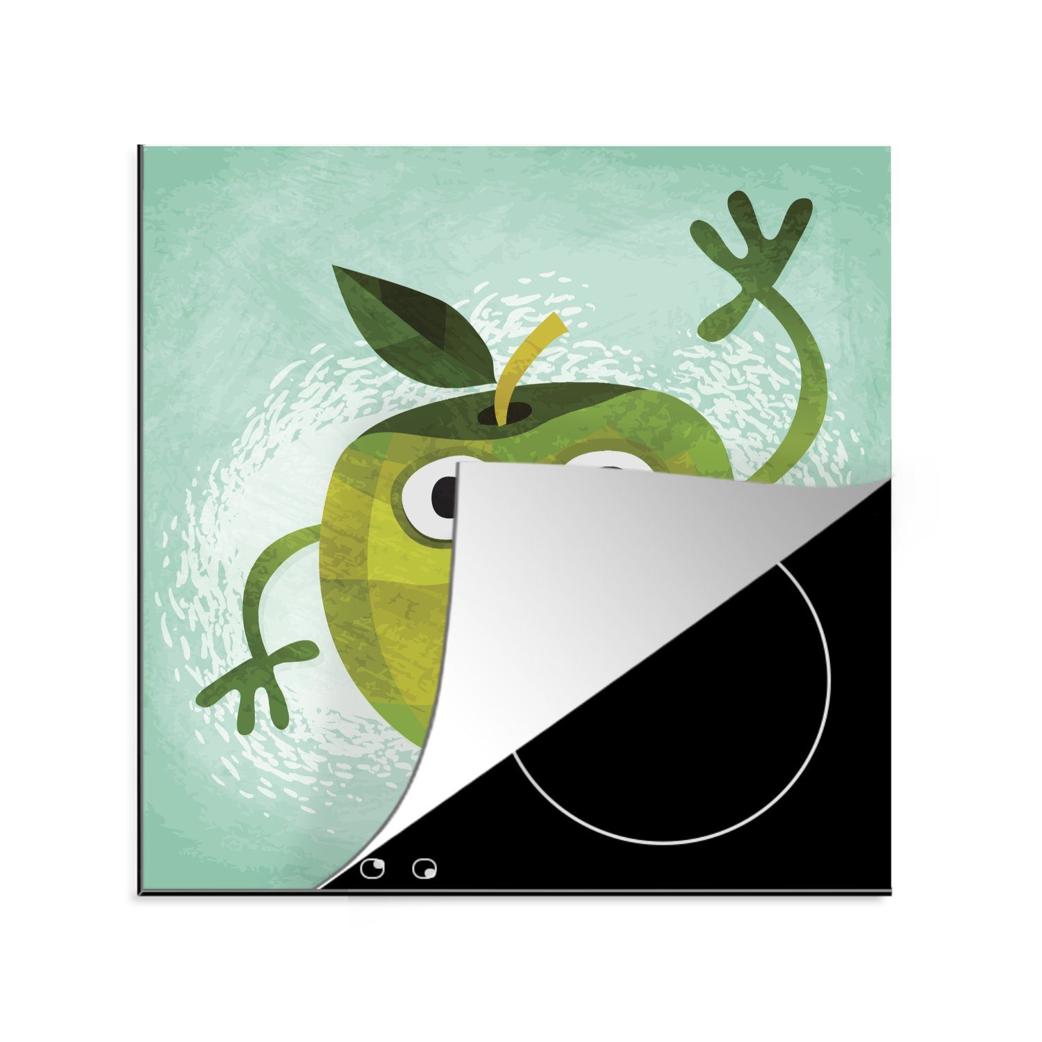 MuchoWow Herdblende-/Abdeckplatte Illustration eines glücklichen Apfels, Vinyl, (1 tlg), 78x78 cm, Ceranfeldabdeckung, Arbeitsplatte für küche