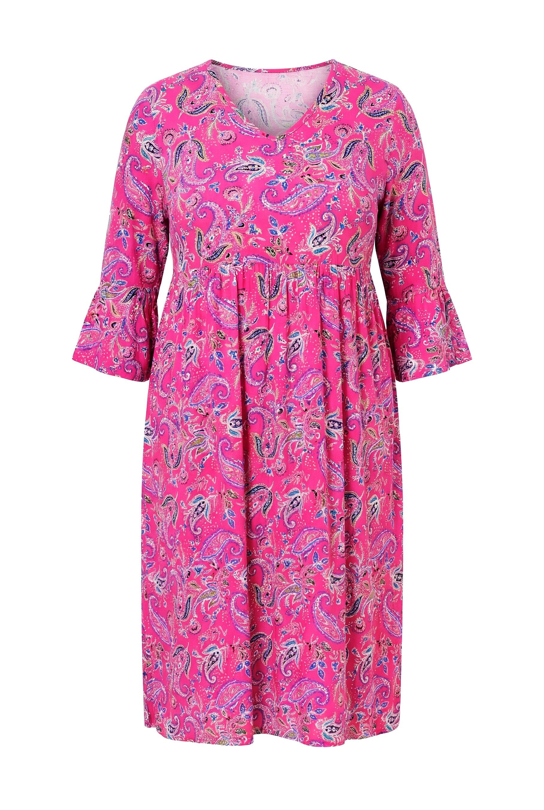 Ulla Popken Maxikleid Jerseykleid Paisley A-Linie V-Ausschnitt 3/4-Arm