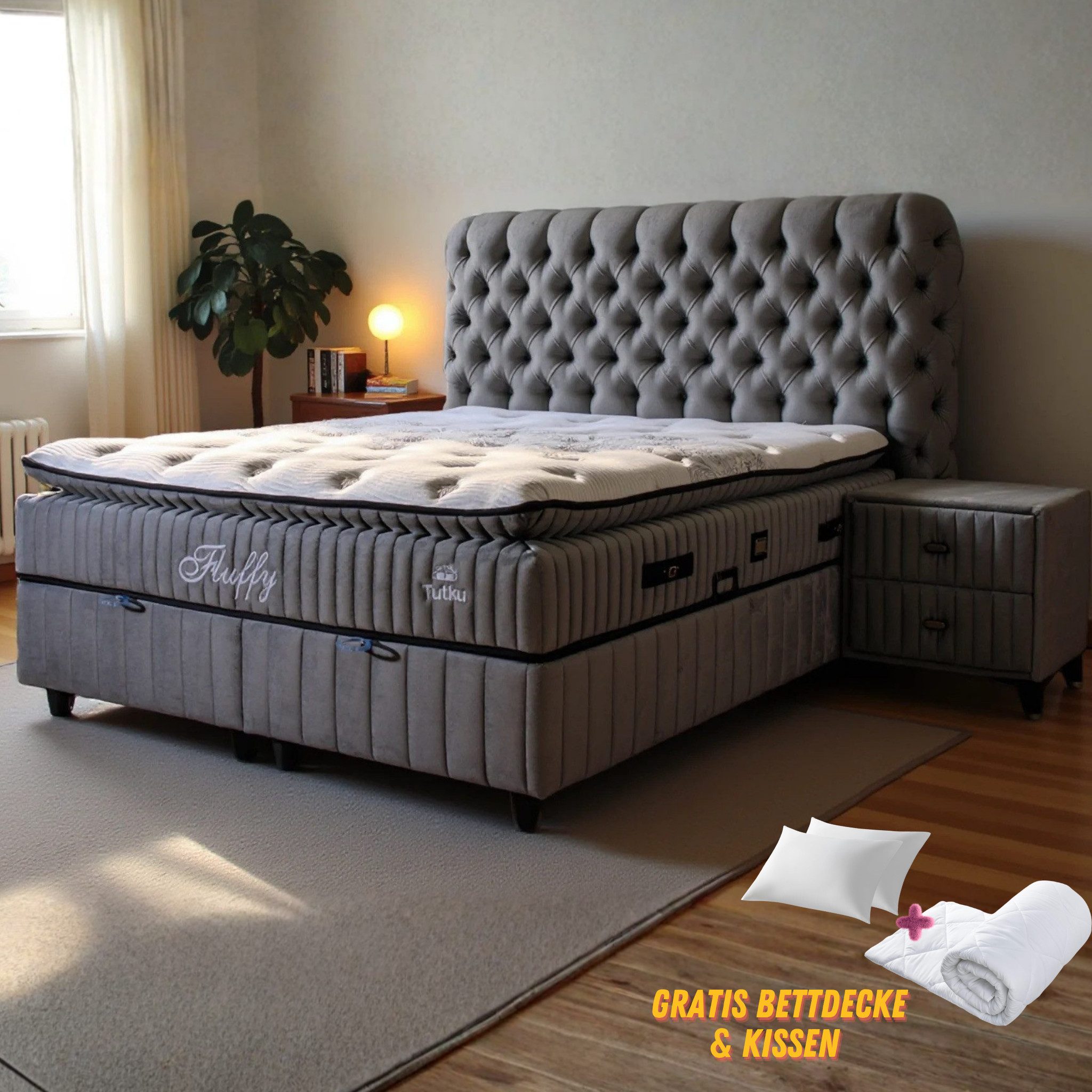gowoll Boxspringbett mit Matratze mit Topper Comfort Bett Set Doppelbett, Polsterbett (Set, 4-St., 2 Bettkästen, 1 Matratze, 1 Kopfteil (Nachttisch optional), Schlafzimmer Set