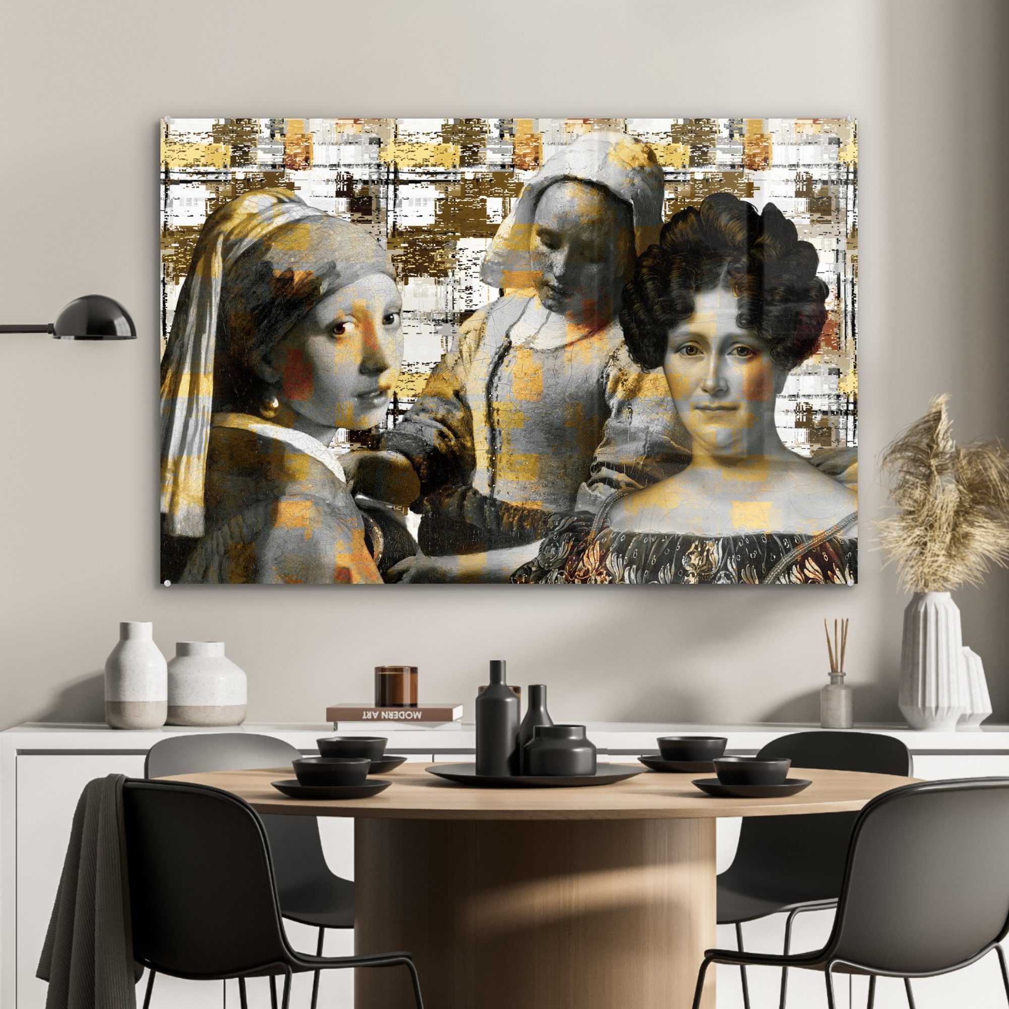 St), Schlafzimmer MuchoWow (1 Acrylglasbild Mondrian & Wohnzimmer Acrylglasbilder Collage Gold, bunt - -
