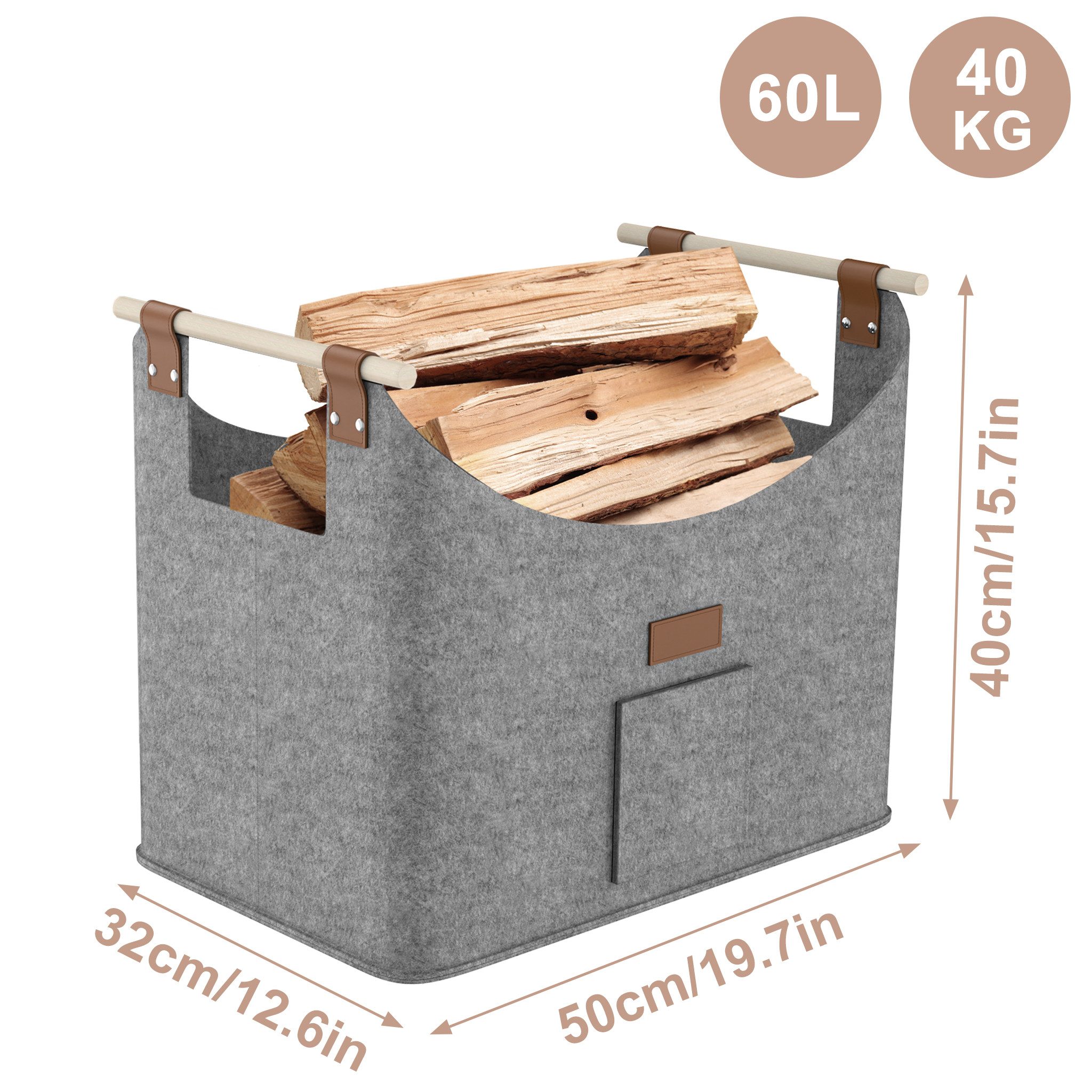 FIVMEN Kaminholzkorb 2-er Set XXL Faltbarer Brennholzkorb Filzkorb extra di günstig online kaufen