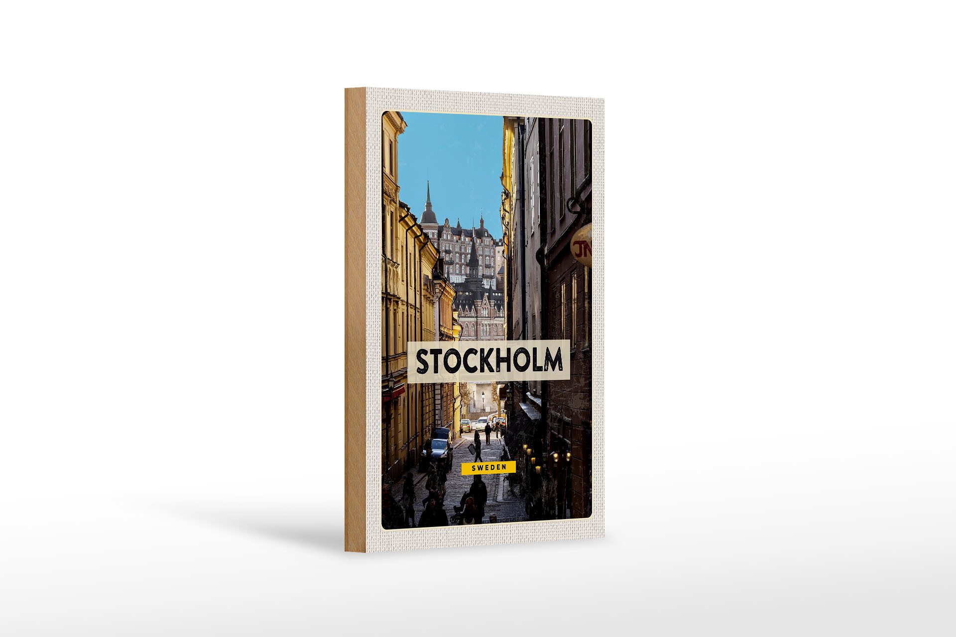Holzbild Reise 12x18 cm Stockholm Schweden Altstadt Reise