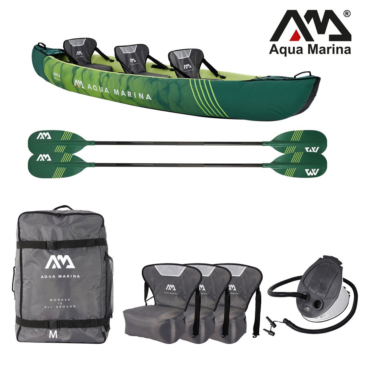 Aqua Marina Tourenkajak Aqua Marina RIPPLE 370cm Kayak Set 3 Personen aufblasbar Kanu