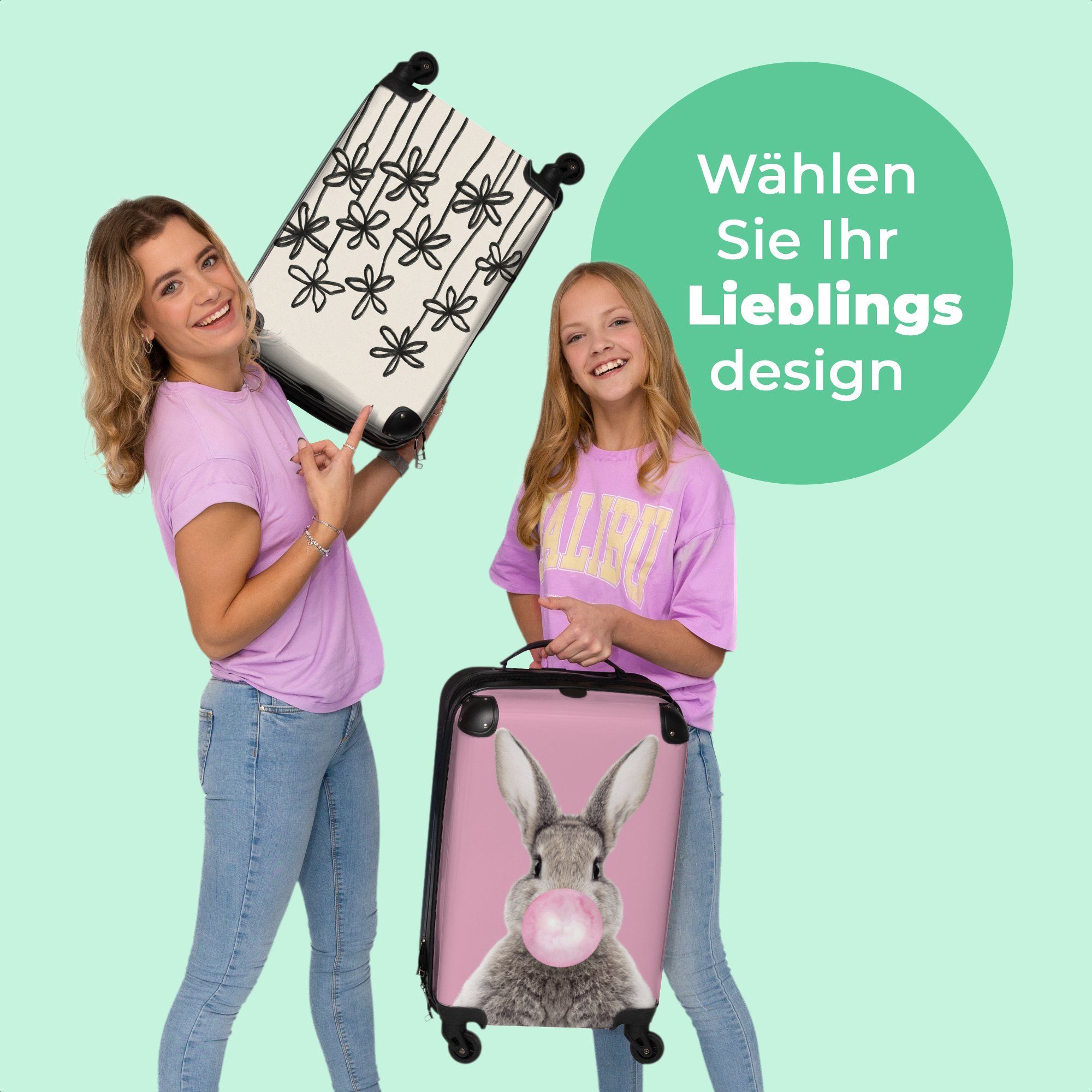 Handgepäckkoffer Trolley - - 55x35x20cm 4 Rollen Pflanzen Rollkoffer - Reisekoffer mit Blumen - Handgepäck Kleine 4 NoBoringSuitcases.com© Rollen, Pastell Abstrakt, Cabin