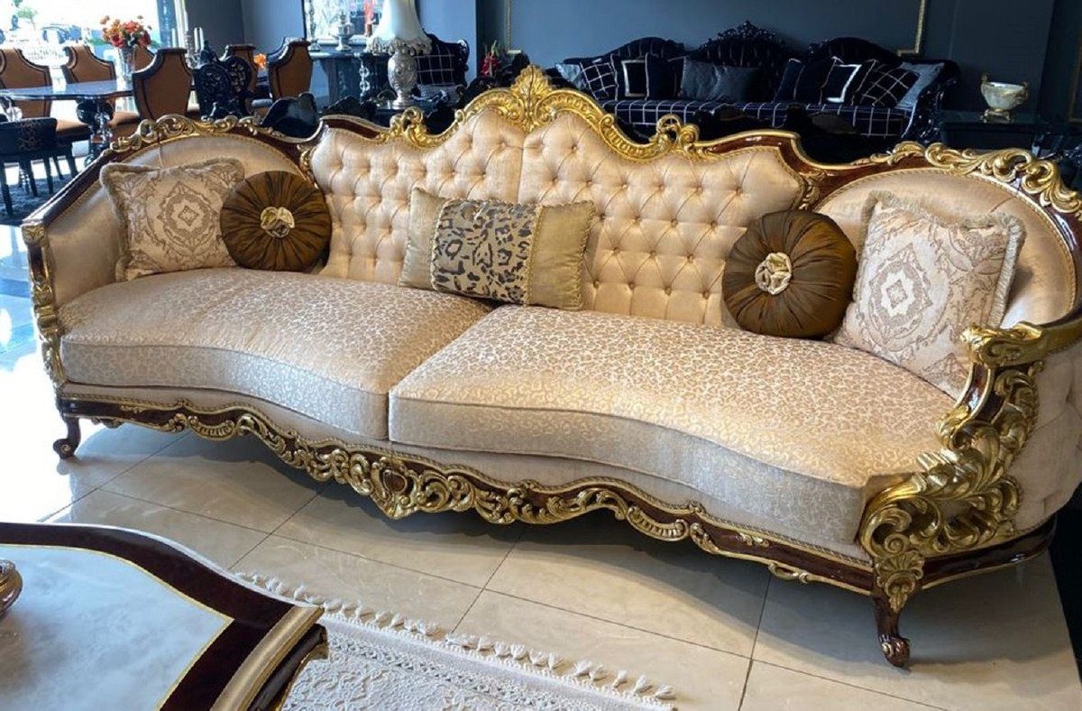 Barock / Sofa Casa Prunkvolles / Braun Luxus - Silber Barockstil Möbel - Wohnzimmer Barock Padrino Sofa Gold Sofa