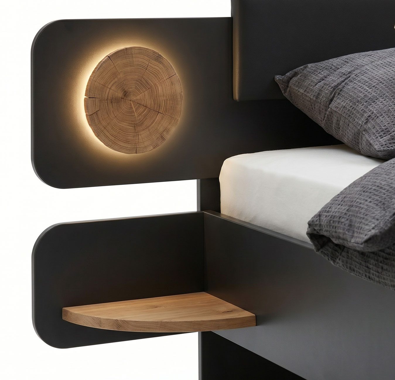 Wimex Futonbett Valencia (mit Bettschubladen, mit 2 Nachtkonsollen, 3-tlg., moderner Optik, gepolstertes Kopfteil mit LED-Beleuchting), 180x200cm graphit mit Polster und Nachtkonsolen