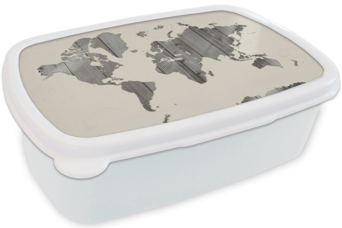 Jungs (2-tlg), Lunchbox Brotdose, und - Kunststoff, für und Schwarz Erwachsene, Mädchen - Weltkarte für Kinder Brotbox - Beige Weiß, MuchoWow