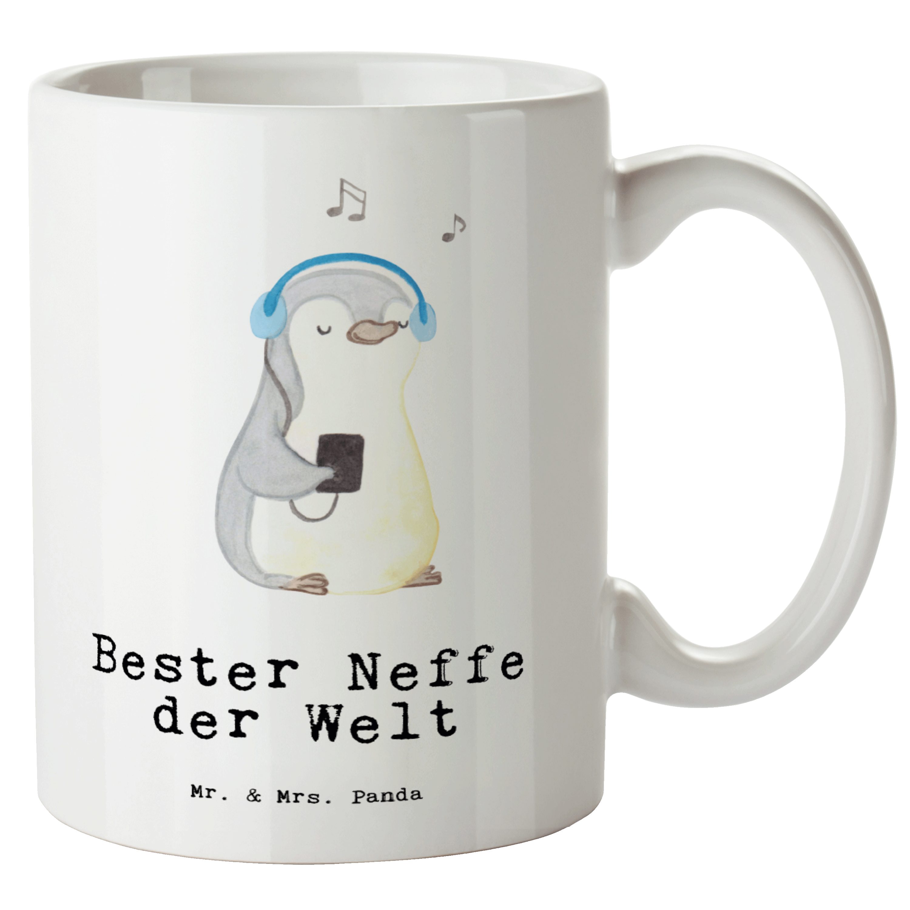 Mr. & Mrs. Panda Tasse Pinguin Bester Neffe der Welt - Weiß - Geschenk, Patentonkel, Groß, X, XL Tasse Keramik