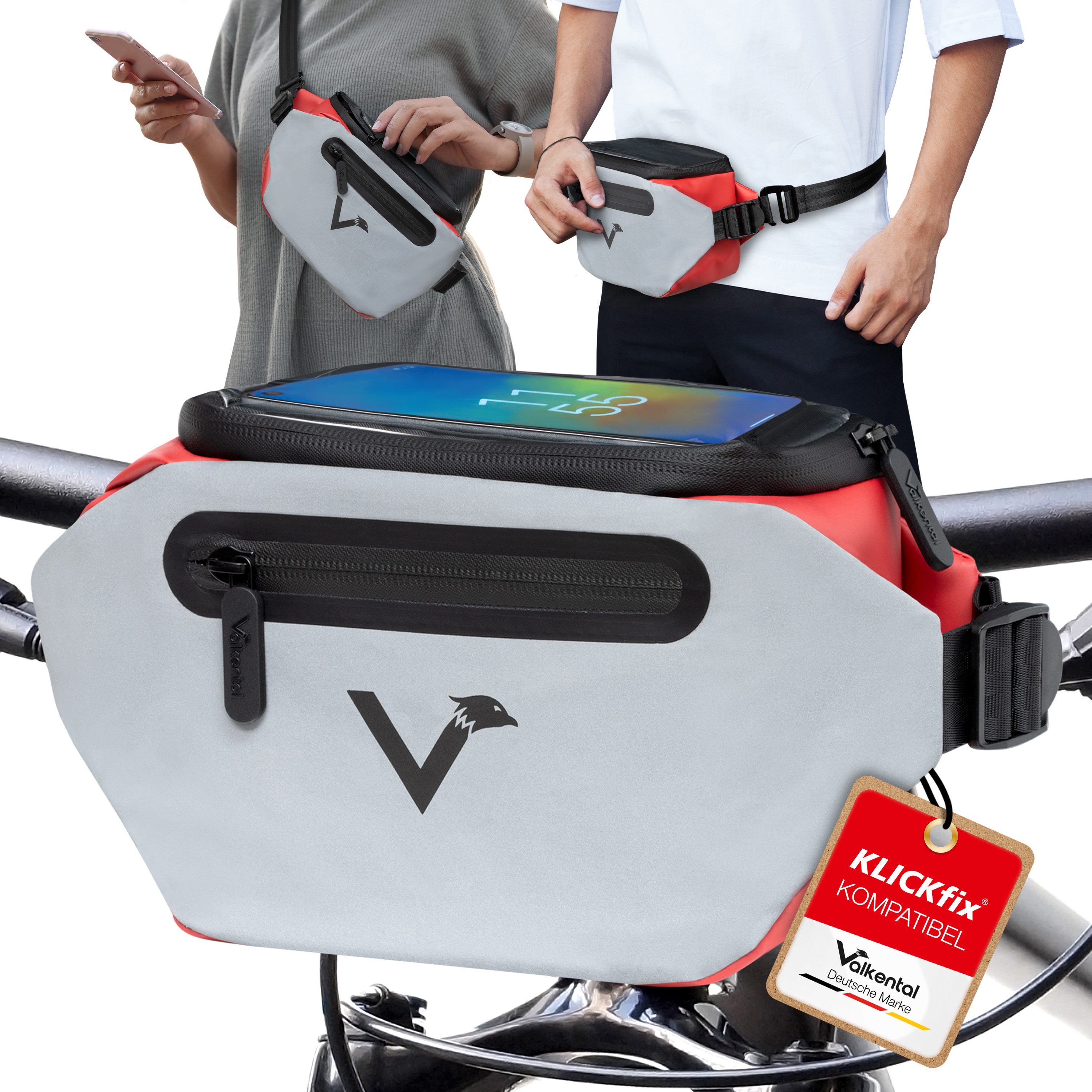 Valkental Lenkertasche Fahrradtasche vorne für Lenker, wasserdicht & reflektierend, 5 L