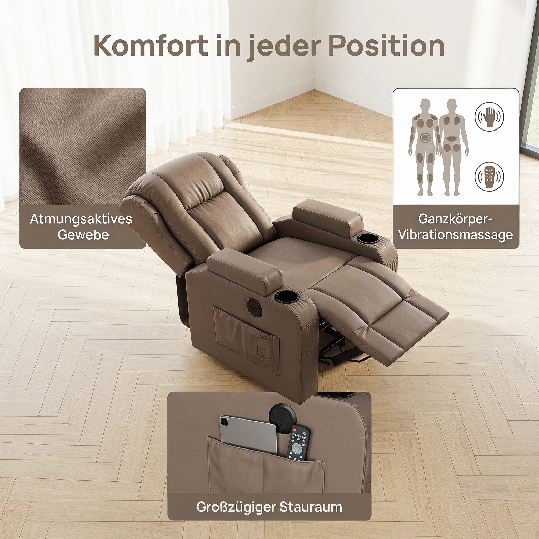 PXloue Massagesessel TV-Sessel Elektrisch Massage Relaxsessel Schlafsessel Fernsehsessel (inkl. Aufstehhilfe und Fernbedienung), mit Liegefunktion Massagefunktion und Wärmefunktion, bis 150 kg
