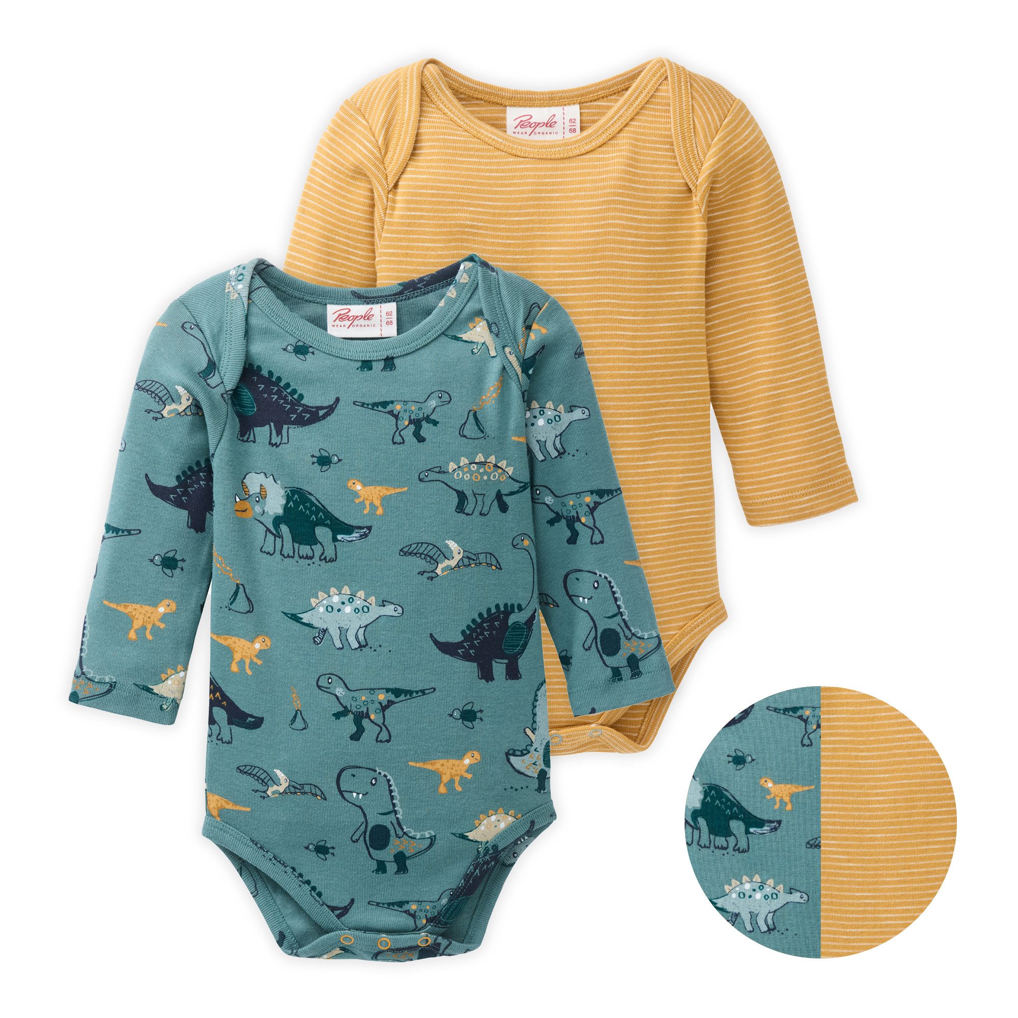 People Wear Organic Langarmbody mit Motiv im Doppelpack aus Bio-Baumwolle, GOTS zertifiziert