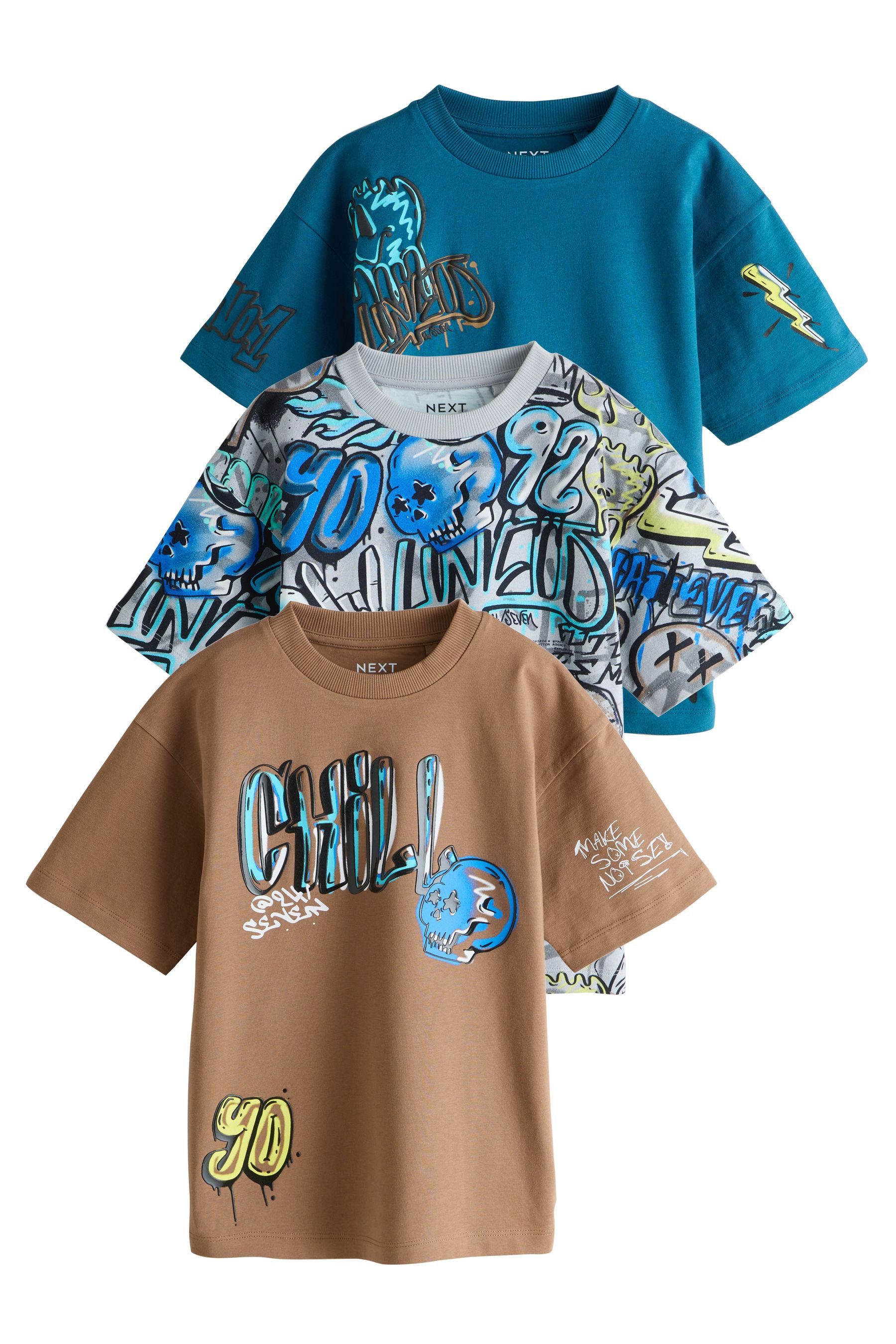Print-Shirt Relaxed Fit Kurzarm-T-Shirts mit Grafik, 3er-Pack
