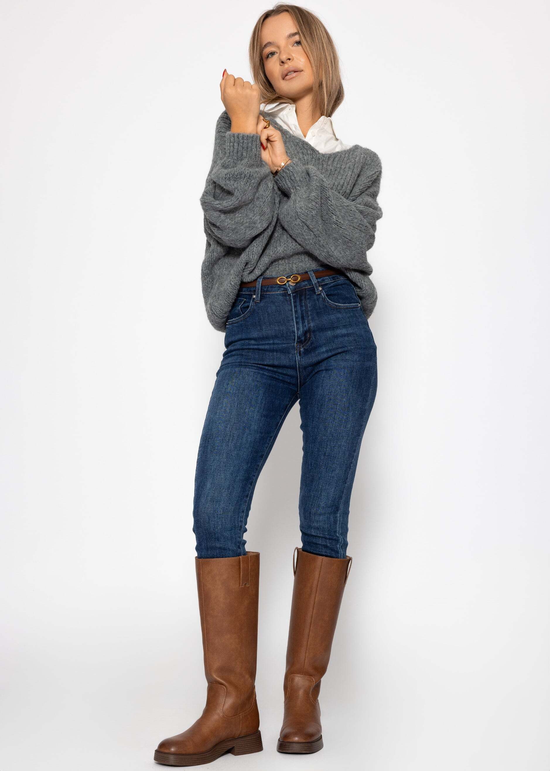 SASSYCLASSY Strickpullover Oversize Pullover mit V-Ausschnitt für Damen Wei günstig online kaufen