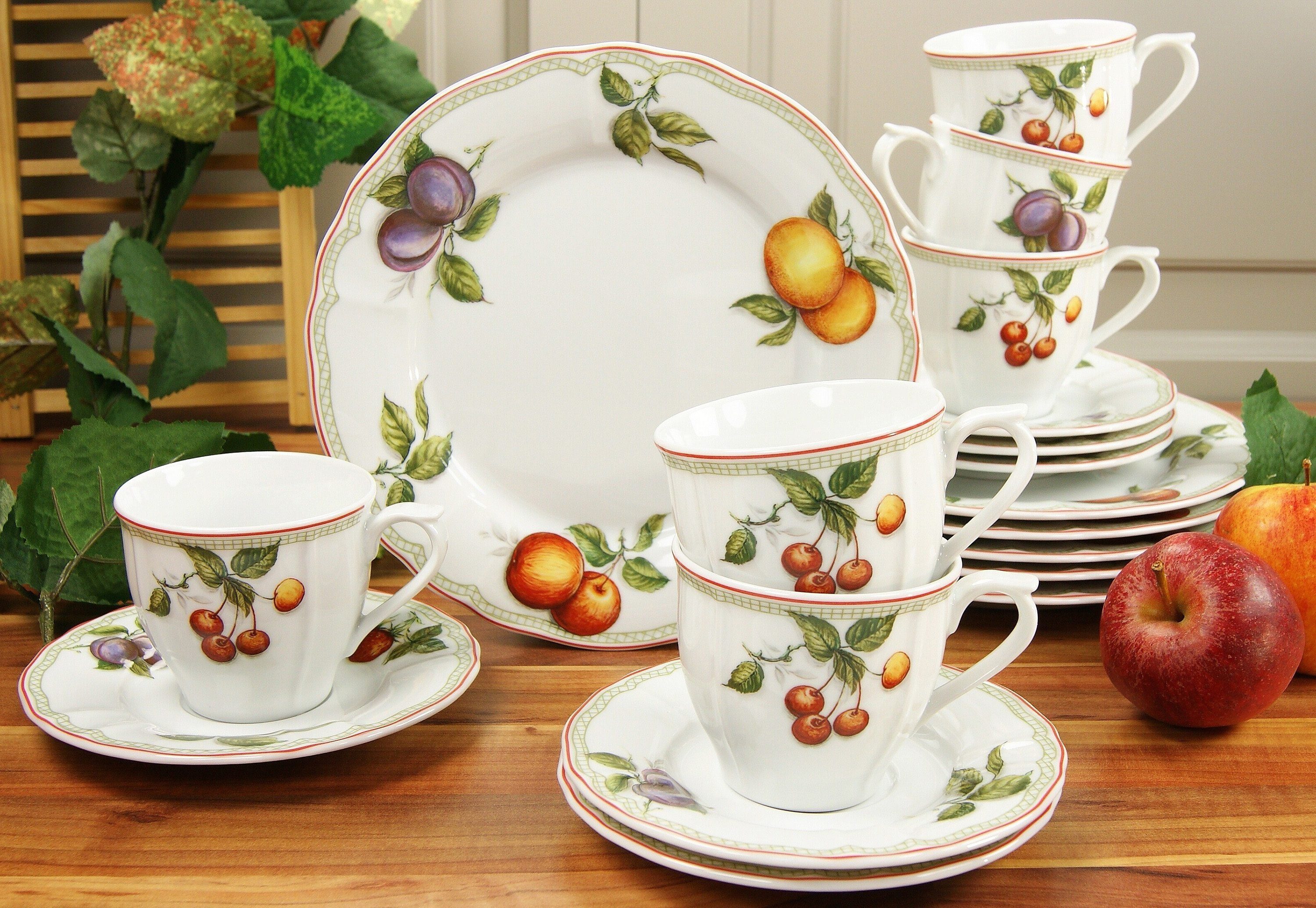 CreaTable Kaffeeservice Geschirr-Set Flora Orchard (18-tlg), 6 Personen, Porzellan, Service, 18 Teile, für 6 Personen