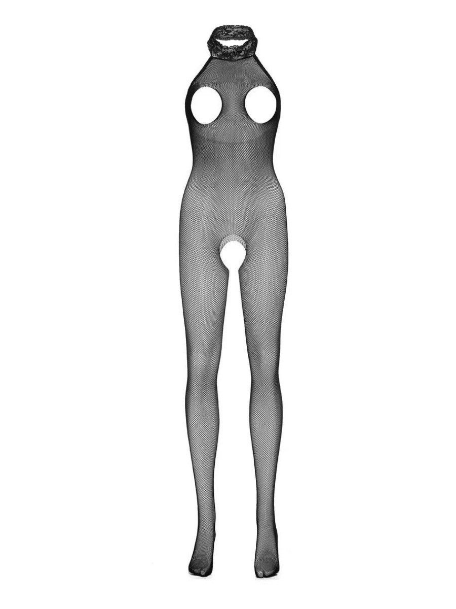Elegant Love Bodystocking-Ouvert Sexy Catsuit, Reizwäsche Strumpfbody mit offenem Schritt und Brust – Lingerie für Damen