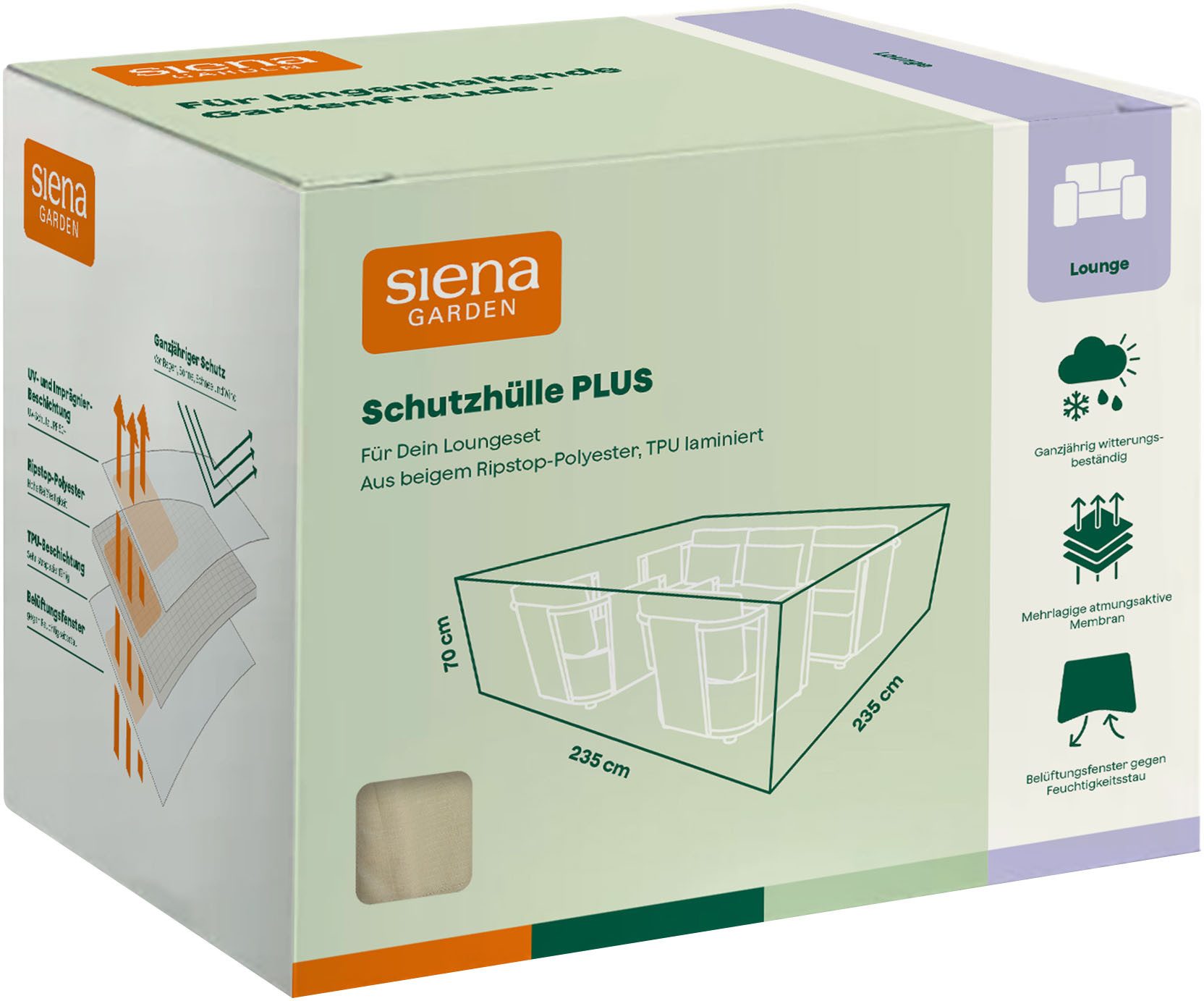 Siena Garden Gartenmöbel-Schutzhülle Loungesethülle Plus (1-St), 235 x 235 x 70 cm