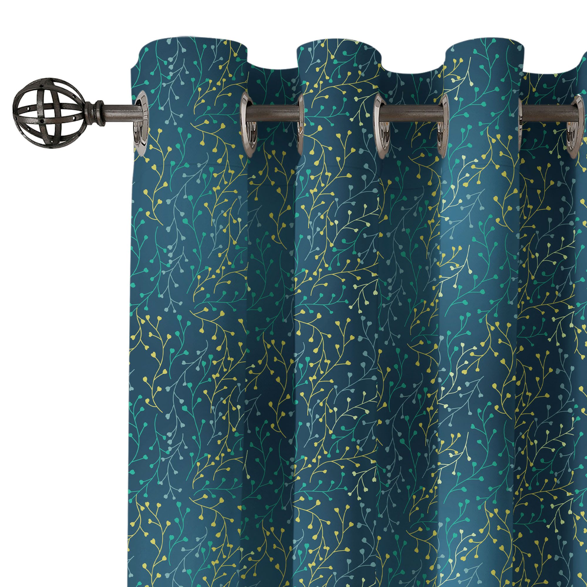 Abakuhaus Gardine Dekorative 2-Panel-Fenstervorhänge für Schlafzimmer Wohnzimmer, Blätter Kleine Knospen auf Branchen