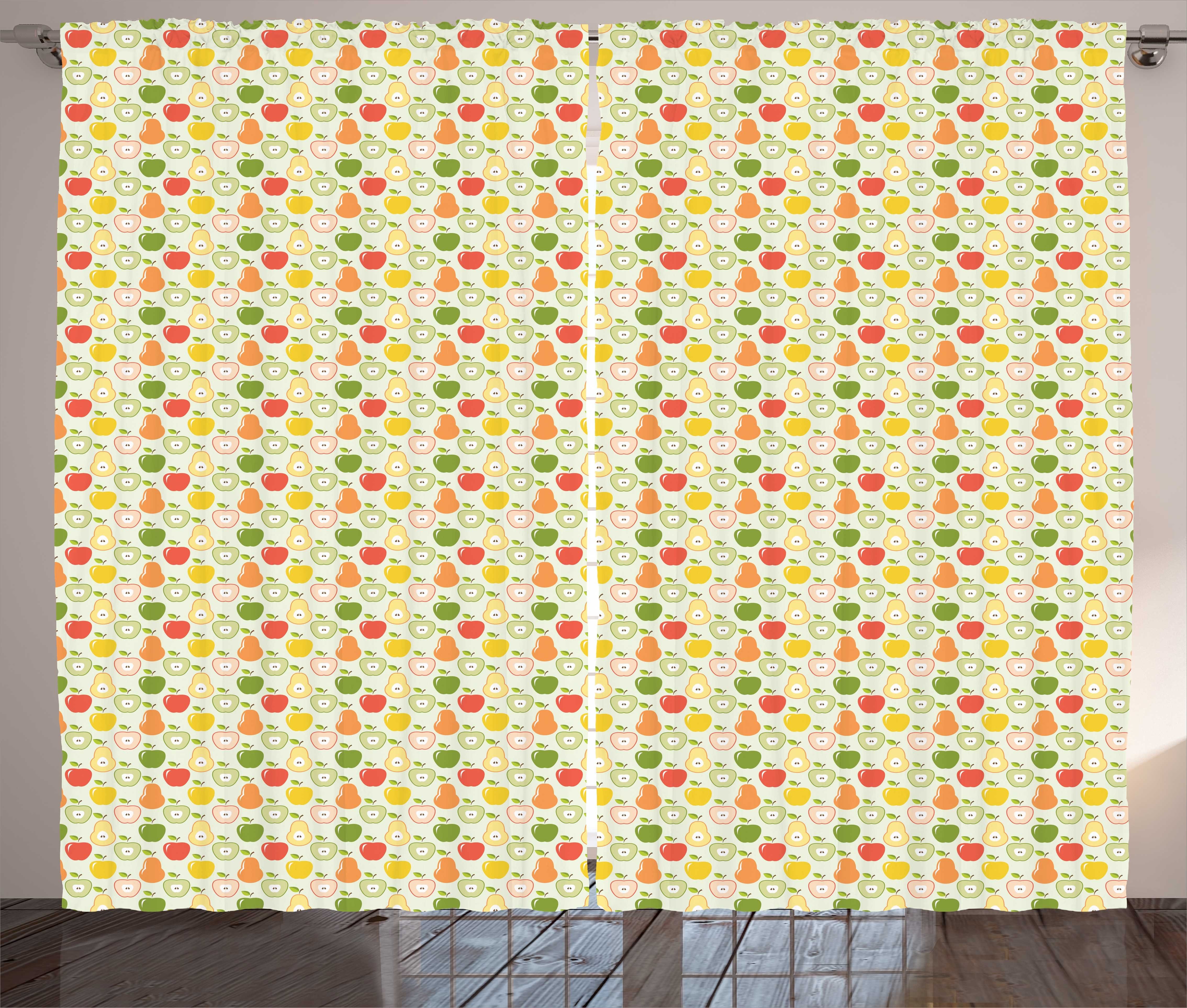Gardine Schlafzimmer Kräuselband Vorhang mit Schlaufen und Haken, Abakuhaus, Obst Bunte Äpfel und Birnen