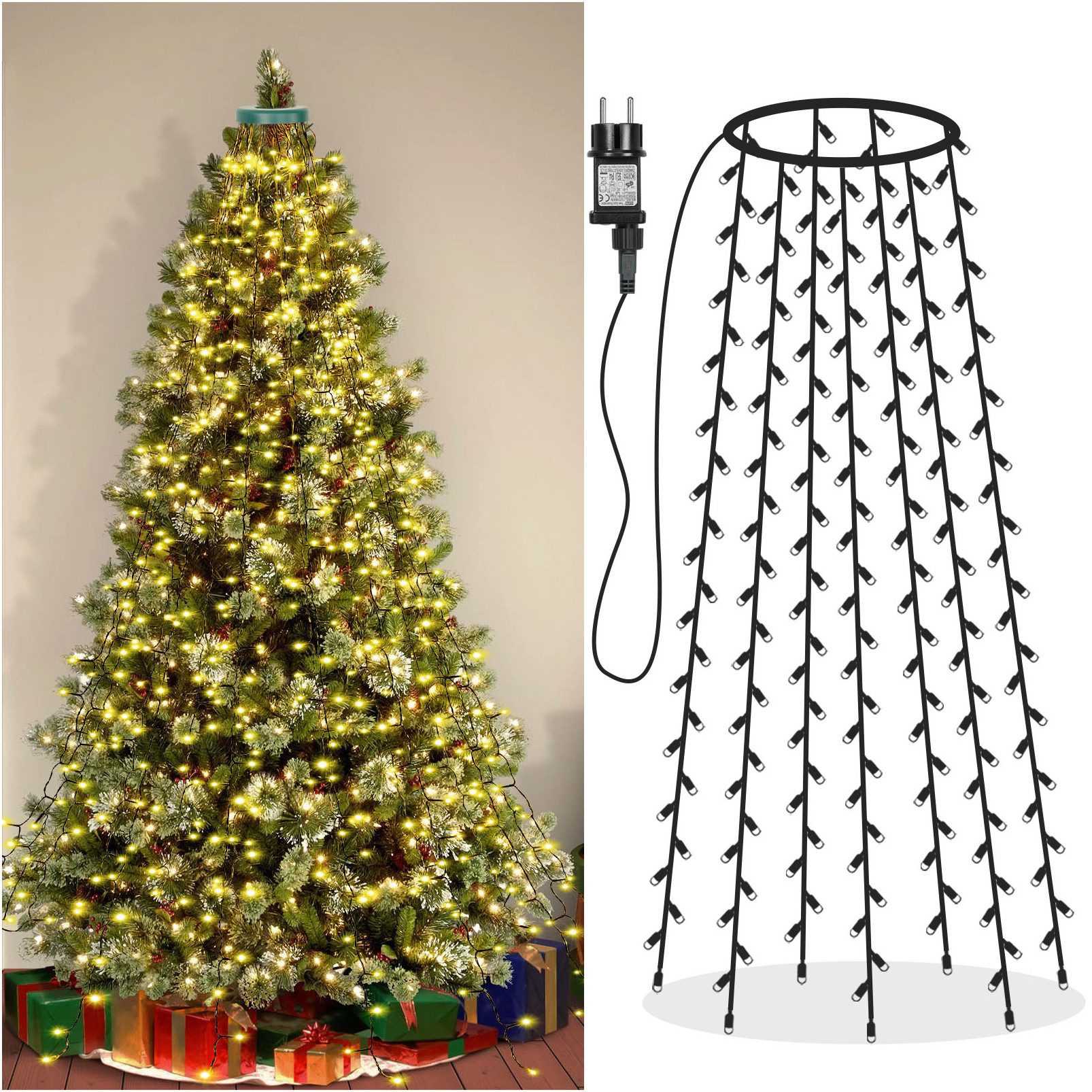 Rosnek LED-Baummantel Stern-Topper, wasserdicht, 8 Modi, für Dachgarten Weihnachtsdeko, Weihnachtsbaum Lichter; Timer
