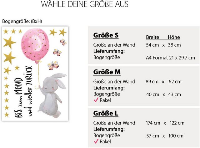 little DECO Wandtattoo »Little Deco Wandtattoo Hase mit Luftballon Rosa & Spruch Bis zum Mond«-Otto